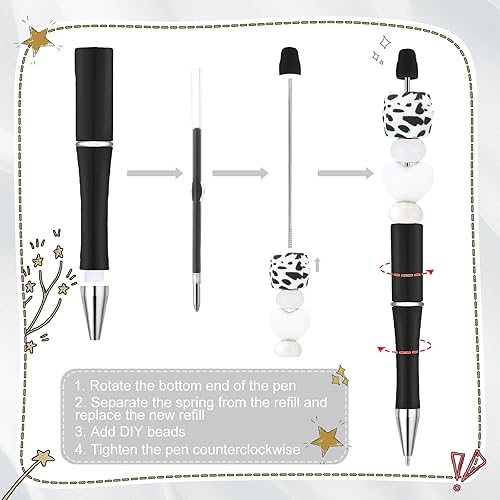 Miniatura 9 de 100 bolígrafos de plástico con cuentas de tinta negra a granel, bolígrafos con cuentas de plástico con 100 recambios para hacer bricolaje, regalos