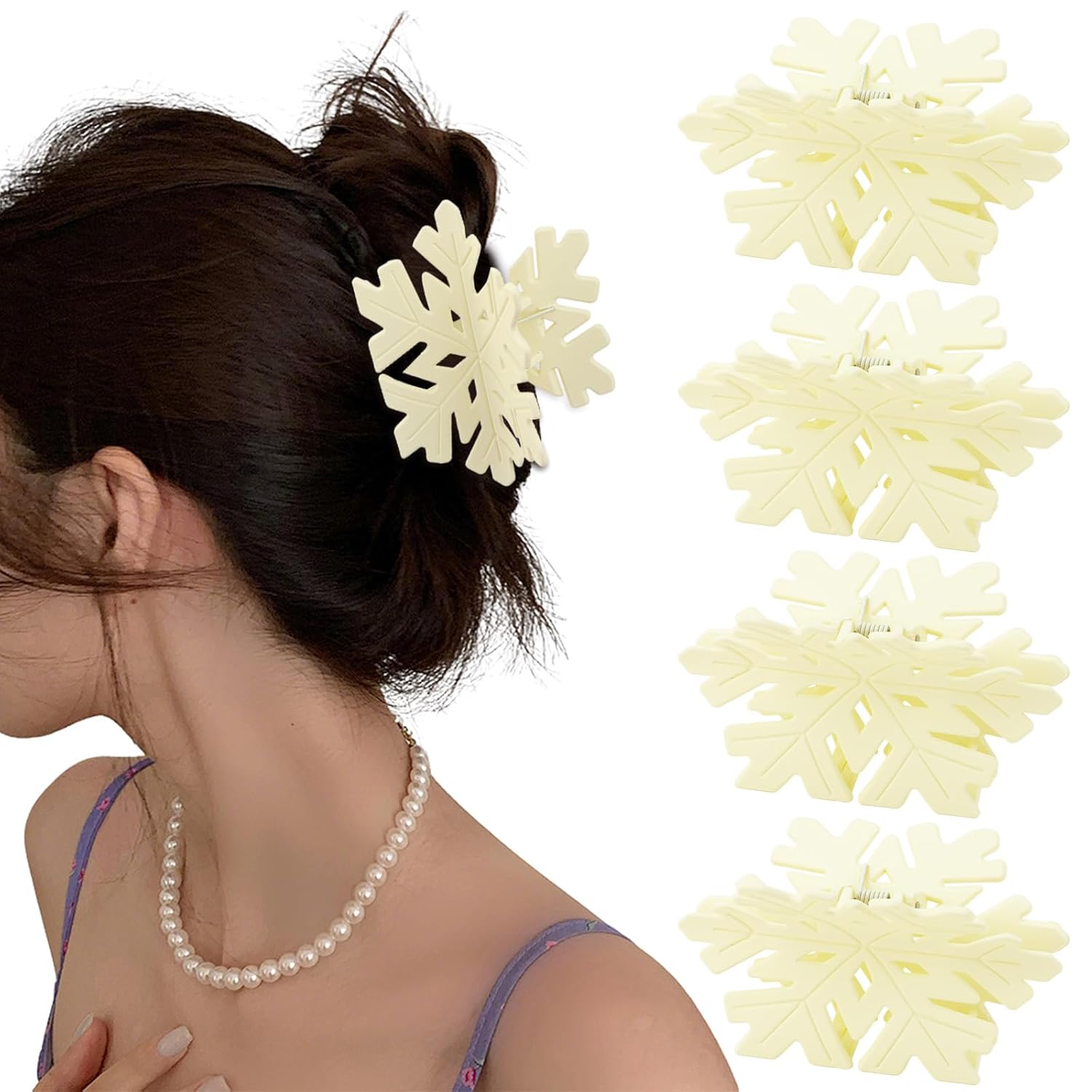 CURASA Christmas Snowflake Hair Claw Clips 4PCS White Winter Hairclips For Women Girls Xmas No Slip Strong Hold Hair Accessories For Styling Cute Decorative Hair Claws Holiday Party Gifts