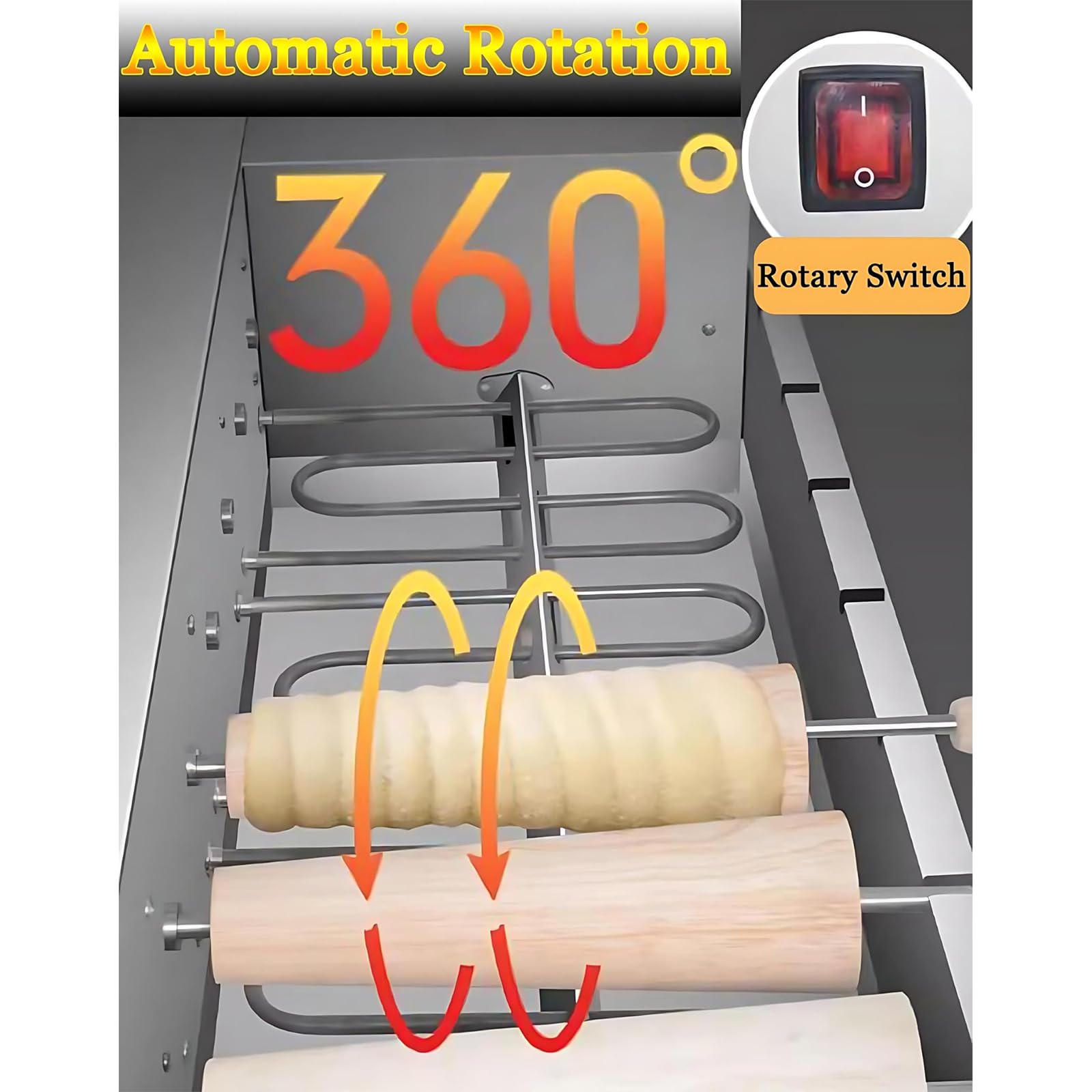 Machine Professionnelle à « Chimney Cakes » (gâteaux Cheminée) – Appareil électrique 3000 W Avec 4 Rouleaux, Réglage De Température 50-300 °c – Idéal Pour Boulangeries, Cafés Et Restaurants Knob