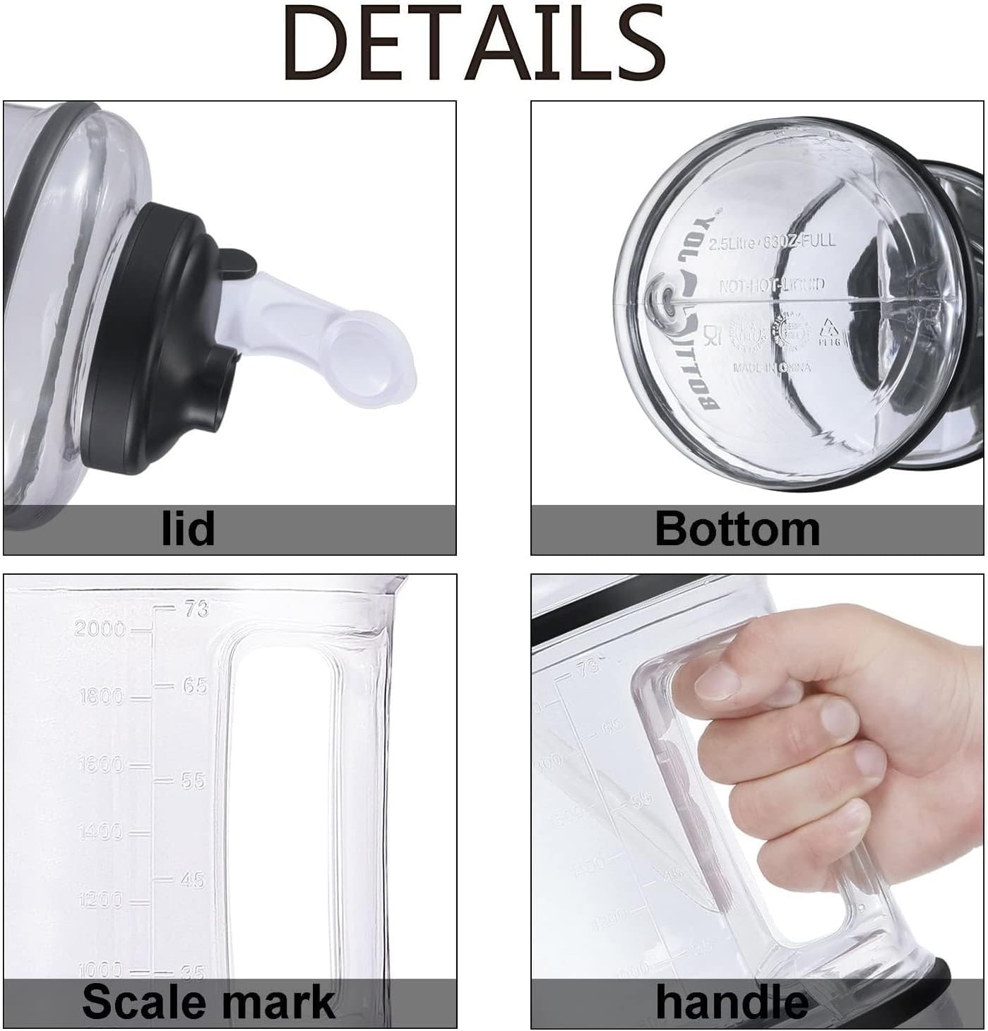 Water Bottle with Handle 2.5L Large Sports Water Bottle Half Gallon BPA Free Plastic Water Bottles Wide Mouth Water Bottle 83oz Reusable Gym Water Jug for Home Drinking Outdoor Sports Hiking Fitness