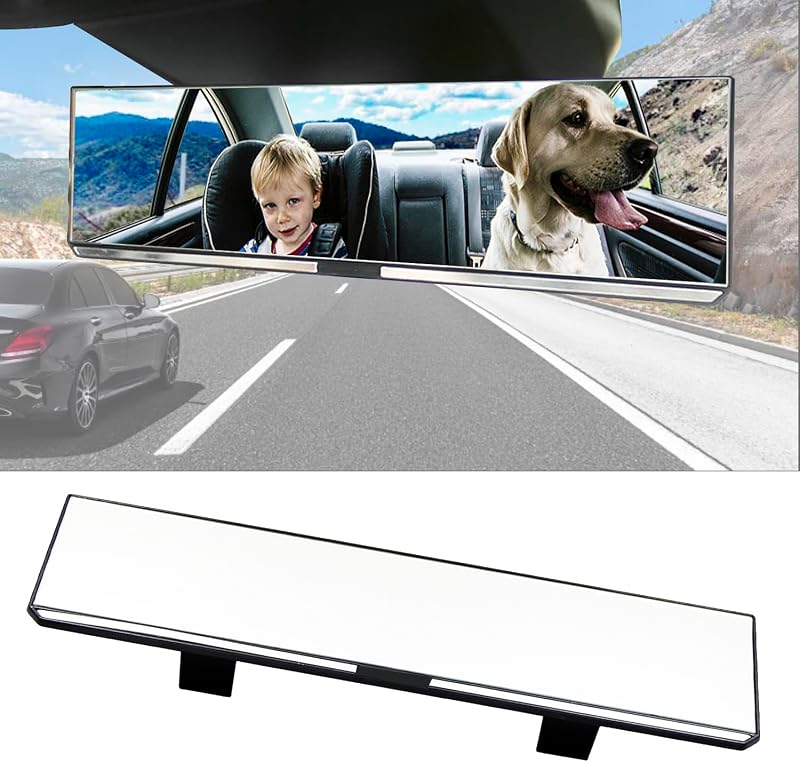Kitbest Széles Látószögű Visszapillantó Tükör 30cm - Univerzális Csíptetős Panoráma Tükör Autóhoz, SUV-hoz, Teherautóhoz Holttér Csökkentéss