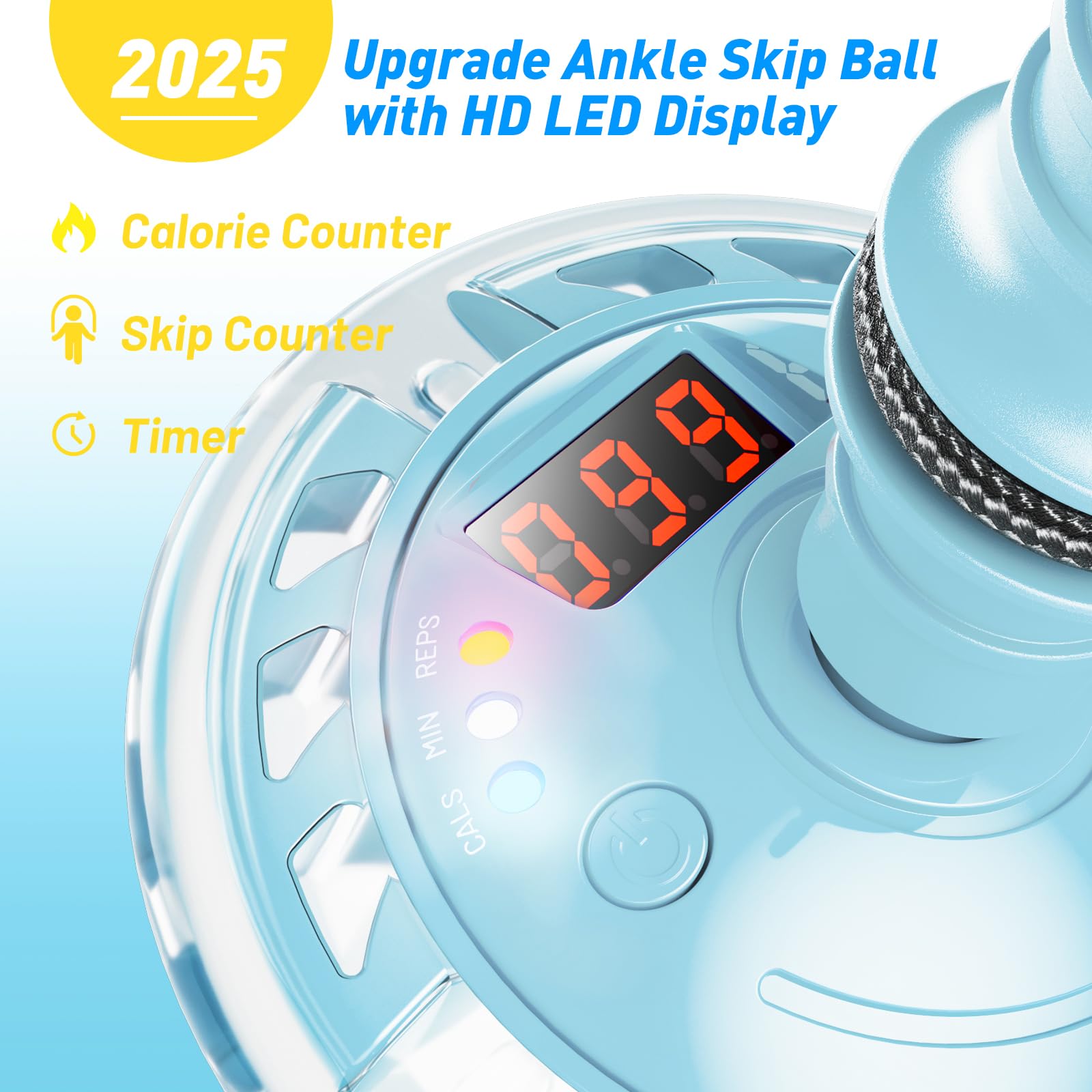 Hot Bee Cheville Skip Ball Anneau de Saut d'obstacle Clignotant pour Enfants avec Compteur, minuterie, Compteur de Calories, Jouet Cadeau pour Filles de 6, 7, 8, 9, 10, 11 Ans Rechargeable Bleu Ciel