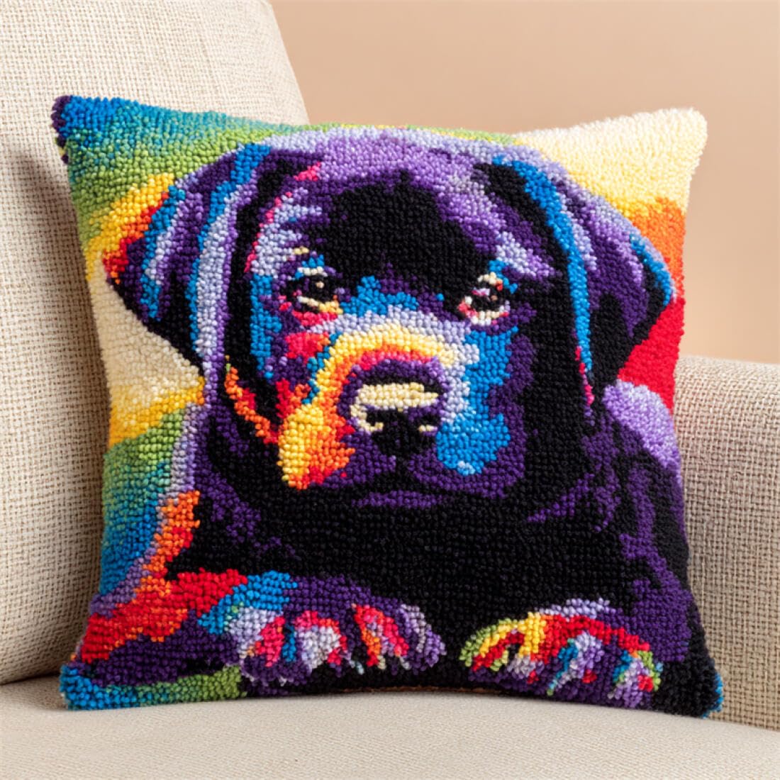 Kitquiver U Animal Latch Hook Cushion Craft Kits Fantasy Labrador Retriever Latch Hook Kit For Adults Beginners Embroidery Crochet Set Diy Throw Pillow Covers Kits 17X17in