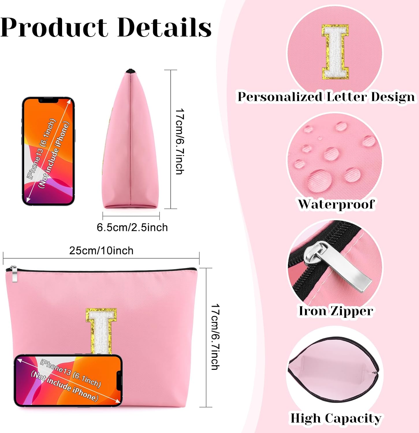 Mxrymvu Custom Make Up Bag Letter A-Z Initial Personalized Makeup Bags Monogrammed Gifts for Women Friends Oxford Cloth Cosmetic Bag for Birthday Wedding Christmas Gift Letter I image 2