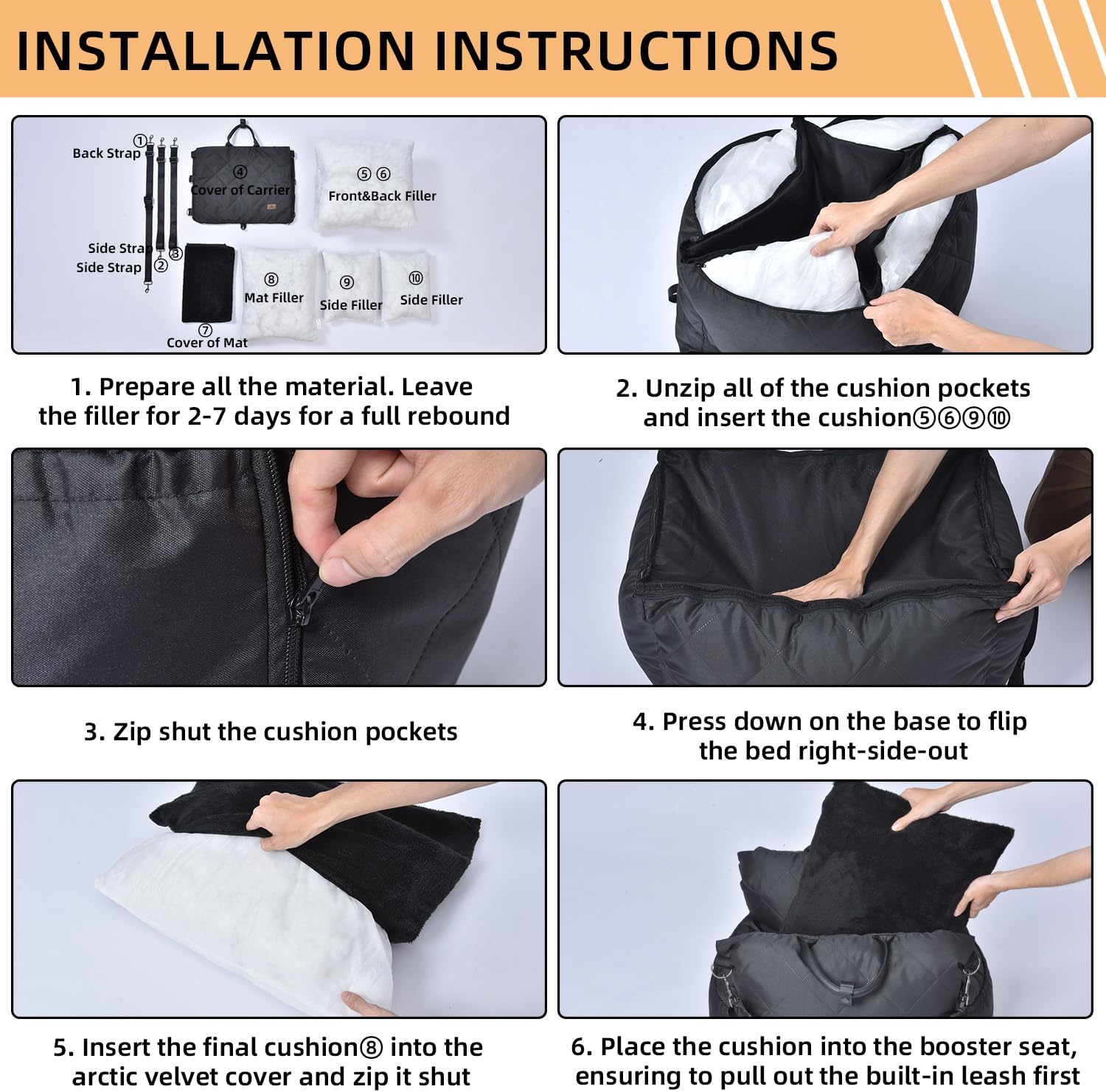 PET MARVEL Dog Car Seat for Small Dogs, Waterproof Dog Booster Seat with Storage Pockets Memory Foam, Fully Detachable Washable Pet Carseat, Up to 25 lbs, Portable Dog Car Travel Carrier, Black