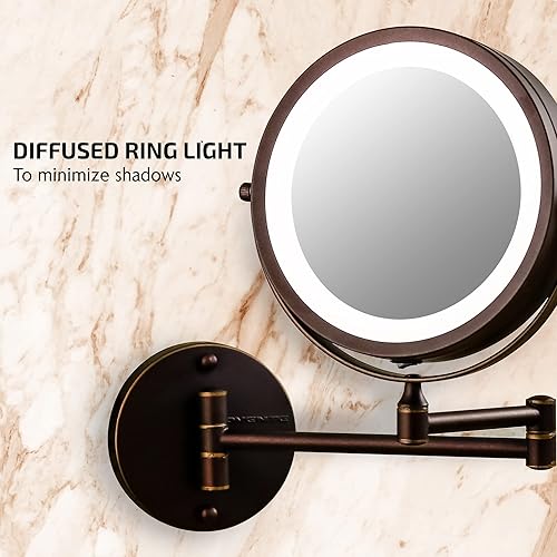Vista 15 de Ovente serie MFW70 - Espejo de maquillaje con luz LED para montaje en pared Níquel cepillado