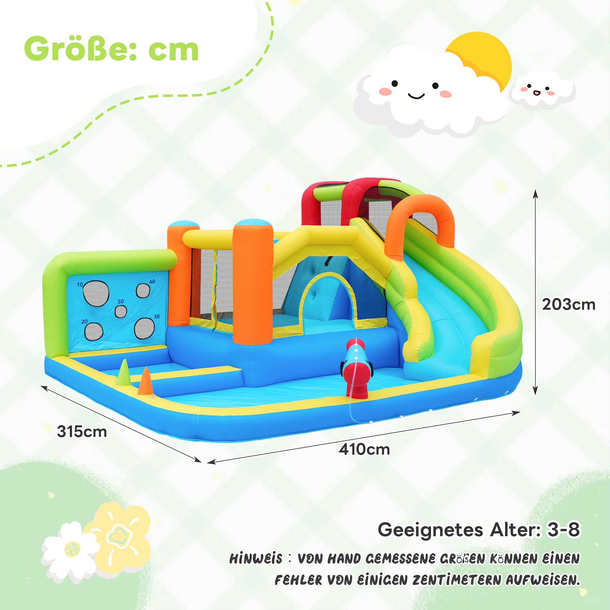Castillo hinchable XXL con tobogán acuático y trampolín, parque acuático para niños con piscina infantil, pared de escalada, pistolas de agua, soplador de 450 W, 410 x 315 x 203 cm, jardín/interior, a