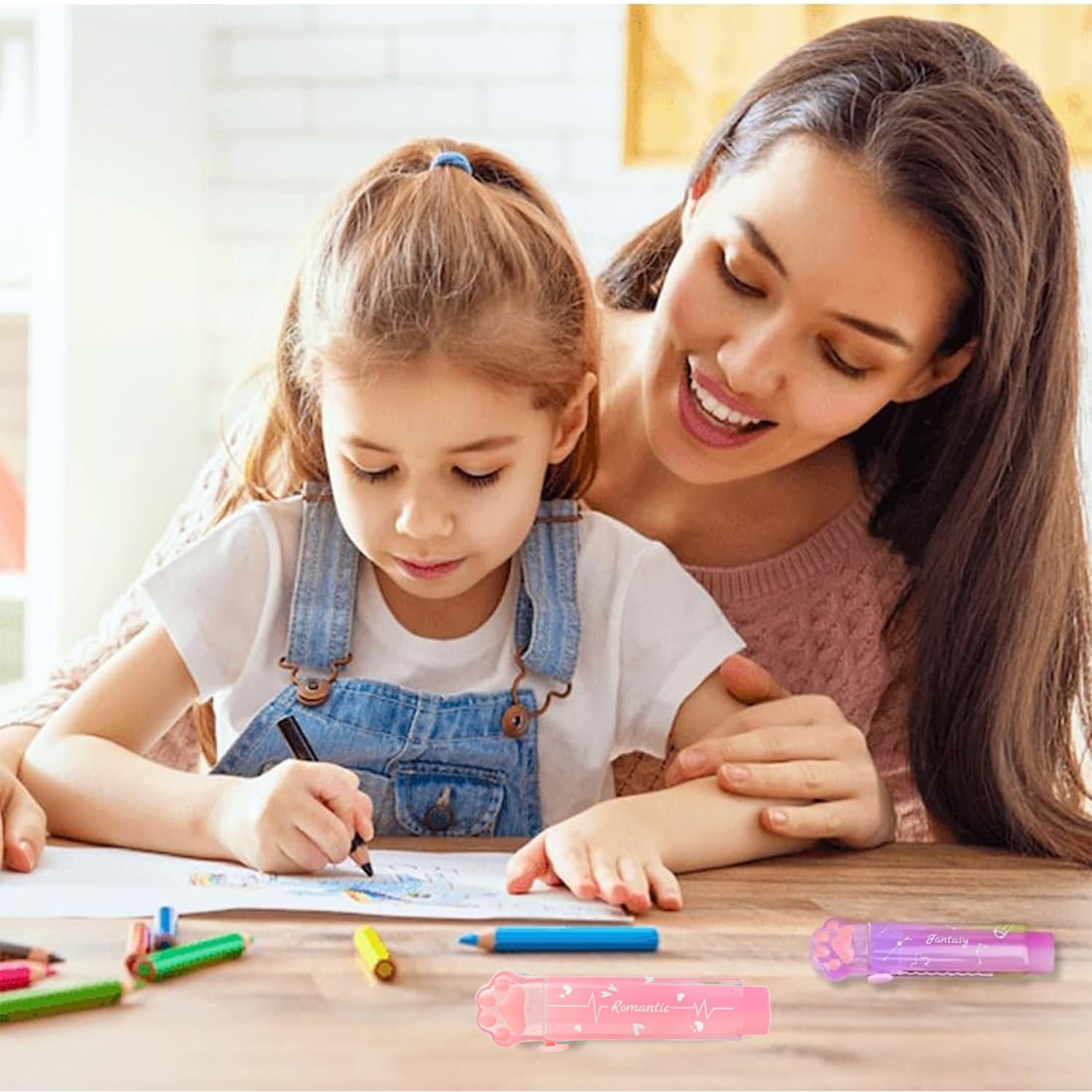 Gomma retrattile a forma di zampa di gatto rosa e viola, set di 2 per bambini