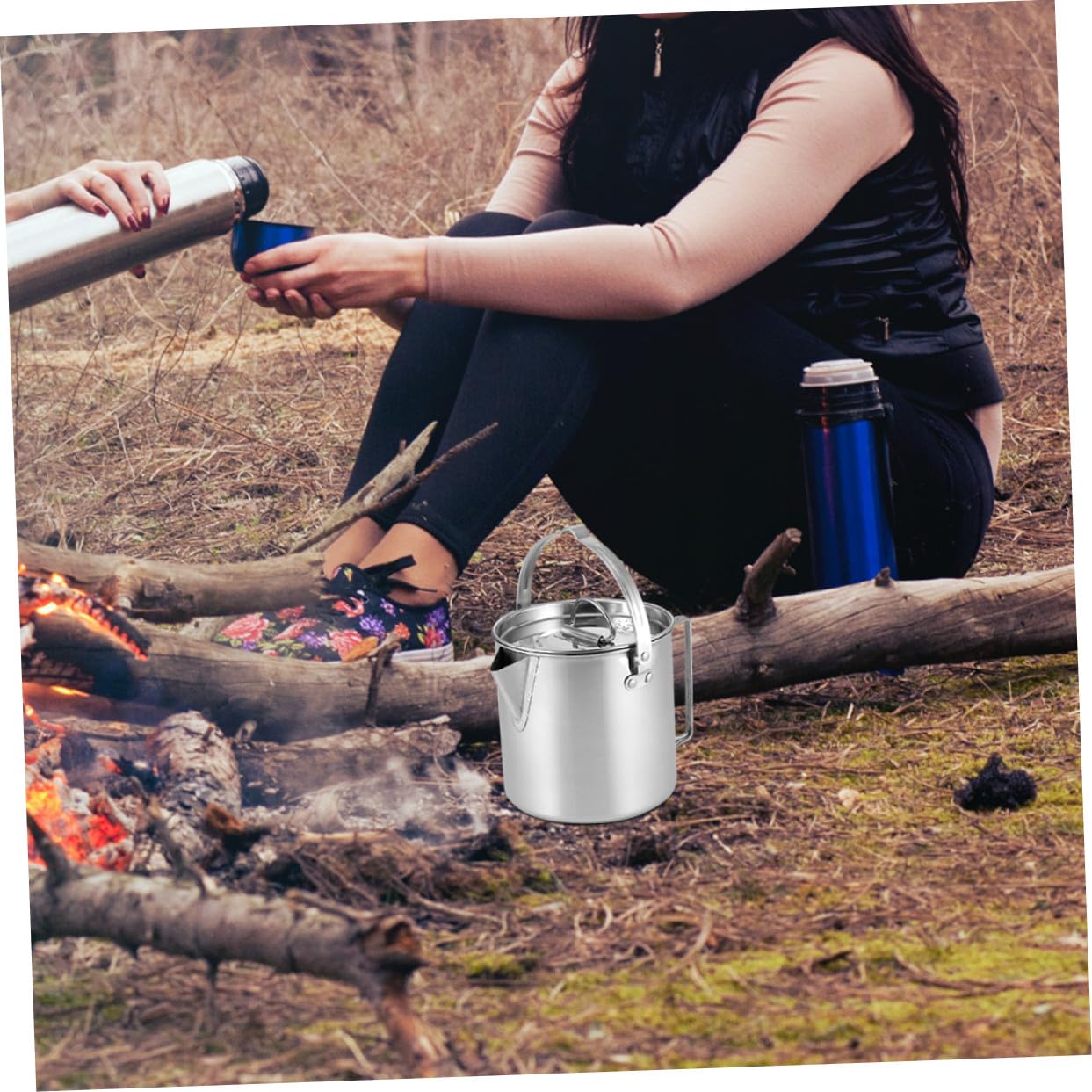UPKOCH Hervidor de Agua Portátil de Acero Inoxidable con Mango Antideslizante para Camping y Senderismo Tetera Multifuncional para Picnic al Aire