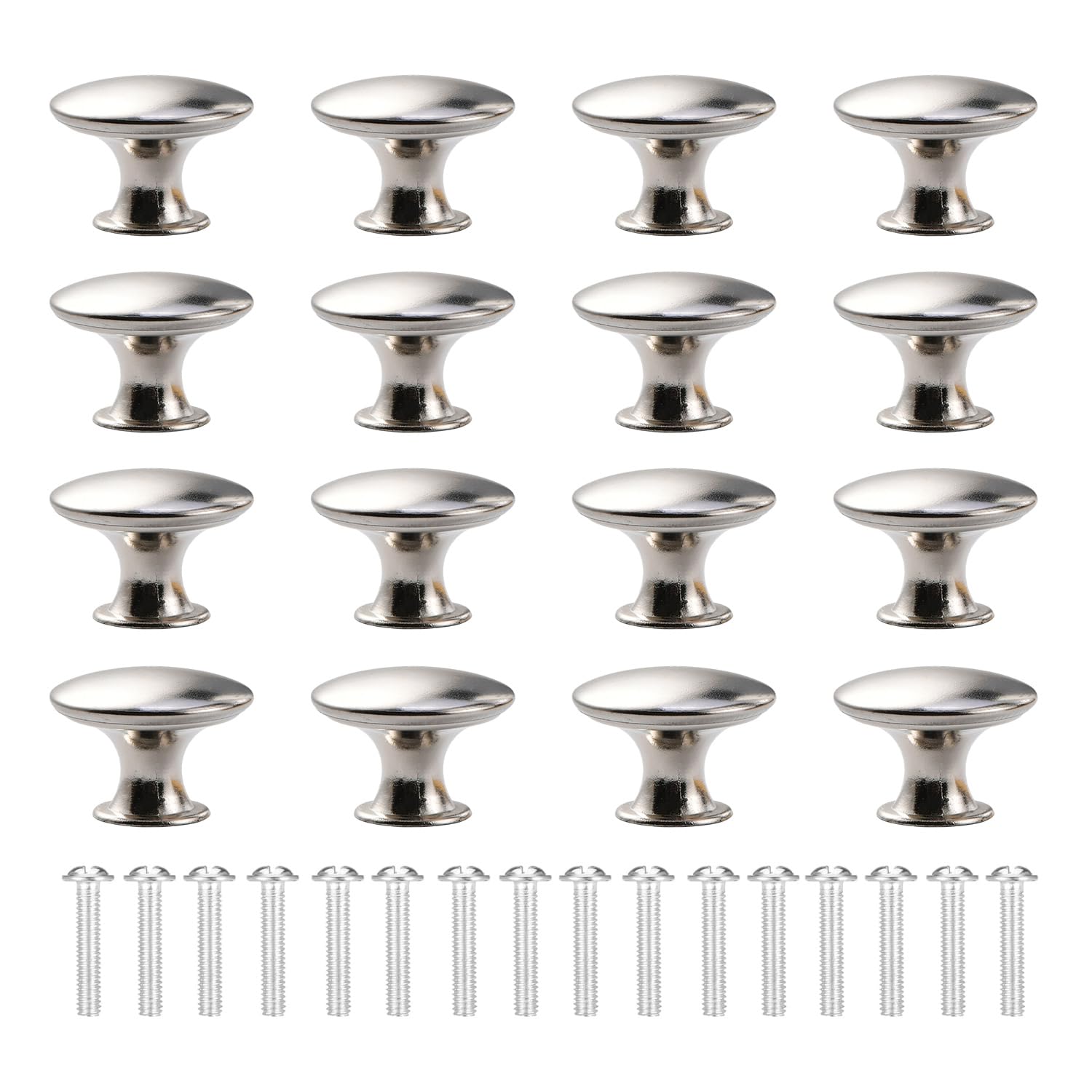 Onperpoe 16pcs Cabinet Door Handles with Screws, Cupboard Door Knobs Round Mushroom Drawer Knobs with Screws, Small Door Knobs for Cupboards, Wardrobe, Dresser, Bedroom, Bathroom (Silver)