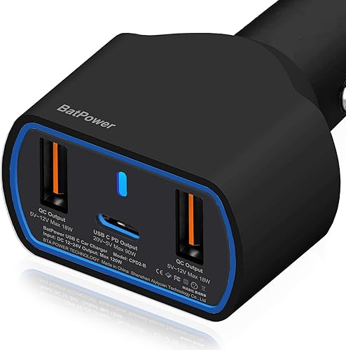 Miniatura 4 de BatPower Cargador de coche para portátil de 120 W PD de alta potencia compatible con Surface Book 3 2 Laptop 4 3 Pro 8 X 7 USB-C HP Razer Dell