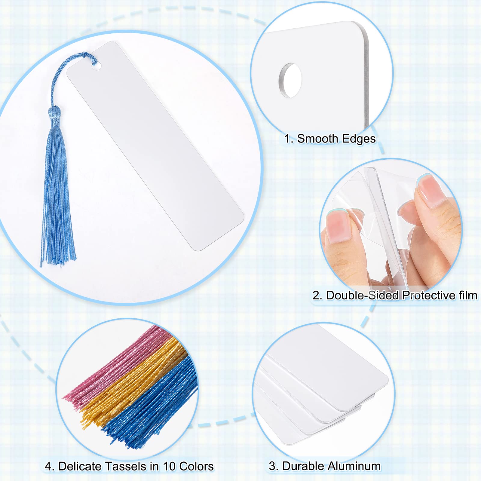 Qaautor 50 Pièces Marque-Pages Sublimation Vierges En Aluminium Avec Pompons - Kit Créatif DIY