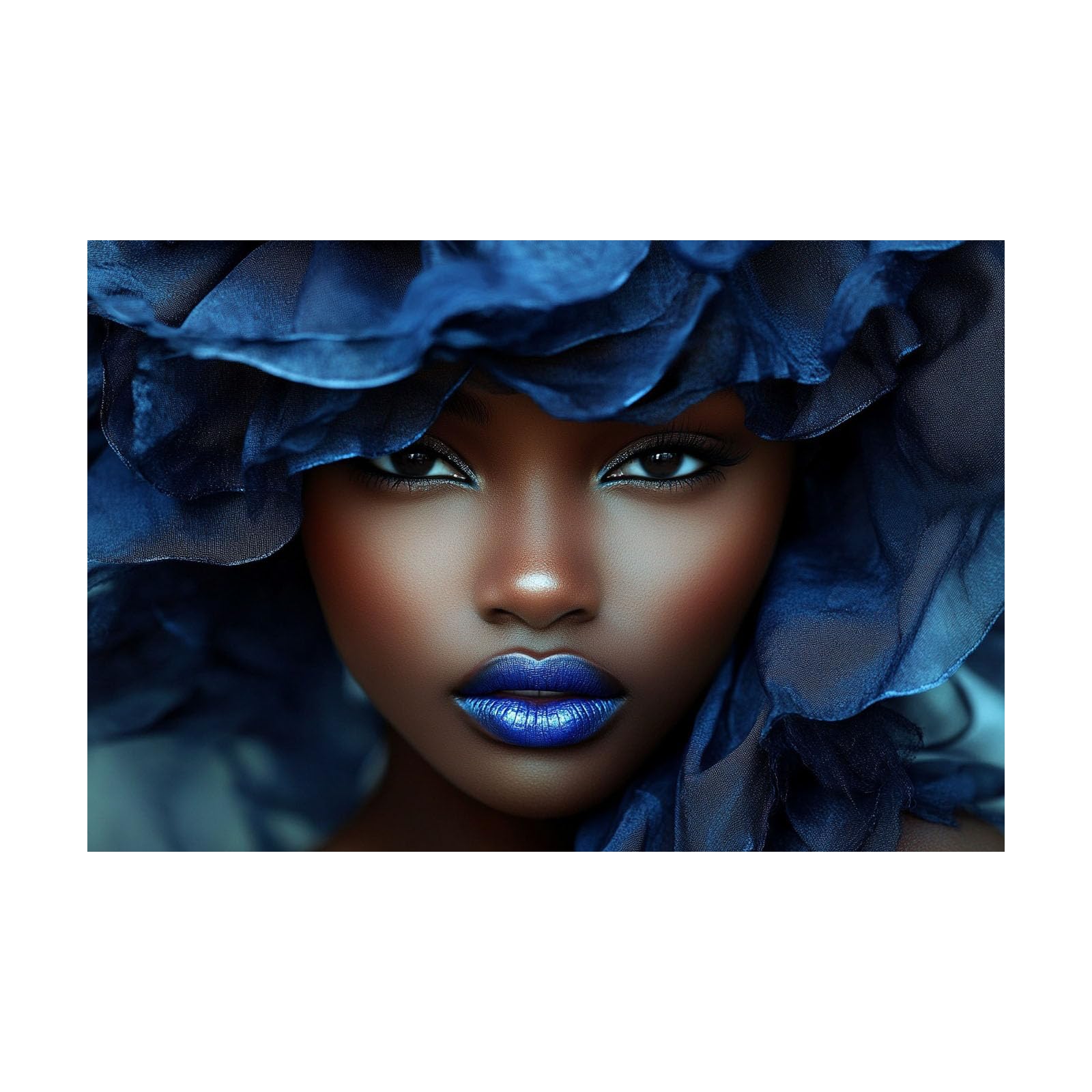 TERUEA Vintage Bathroom Wall Art - Woman In Blue Ruffled Fabric With Bold Lip Portrait Vintage Humor Wall Poster for Bathroom Toilet Decor(Blue)-70x100cm Unframed