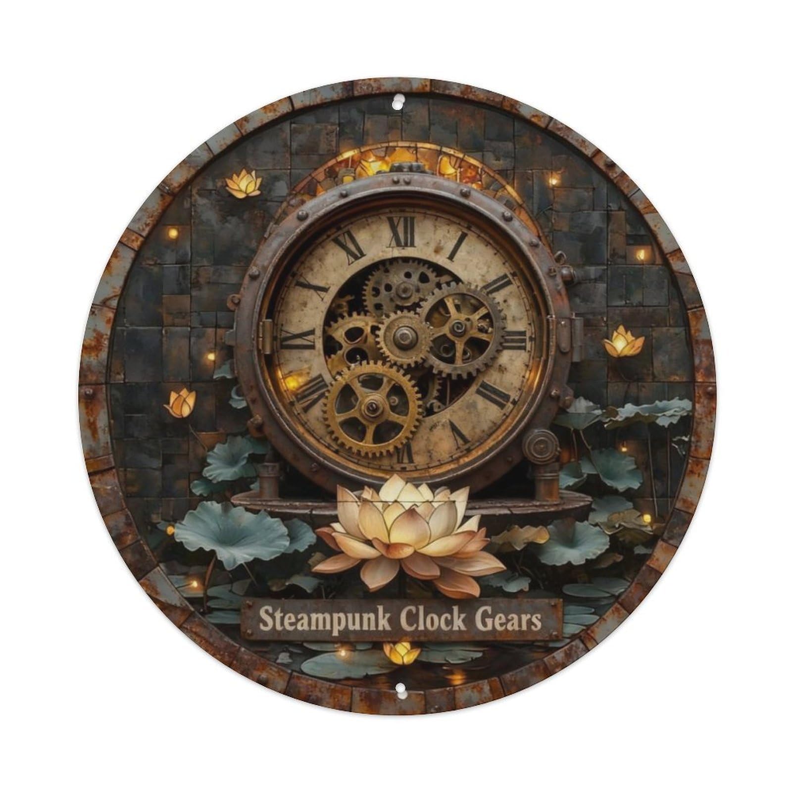 Steampunk Clock Gears Metal Tin Sign Plaque
