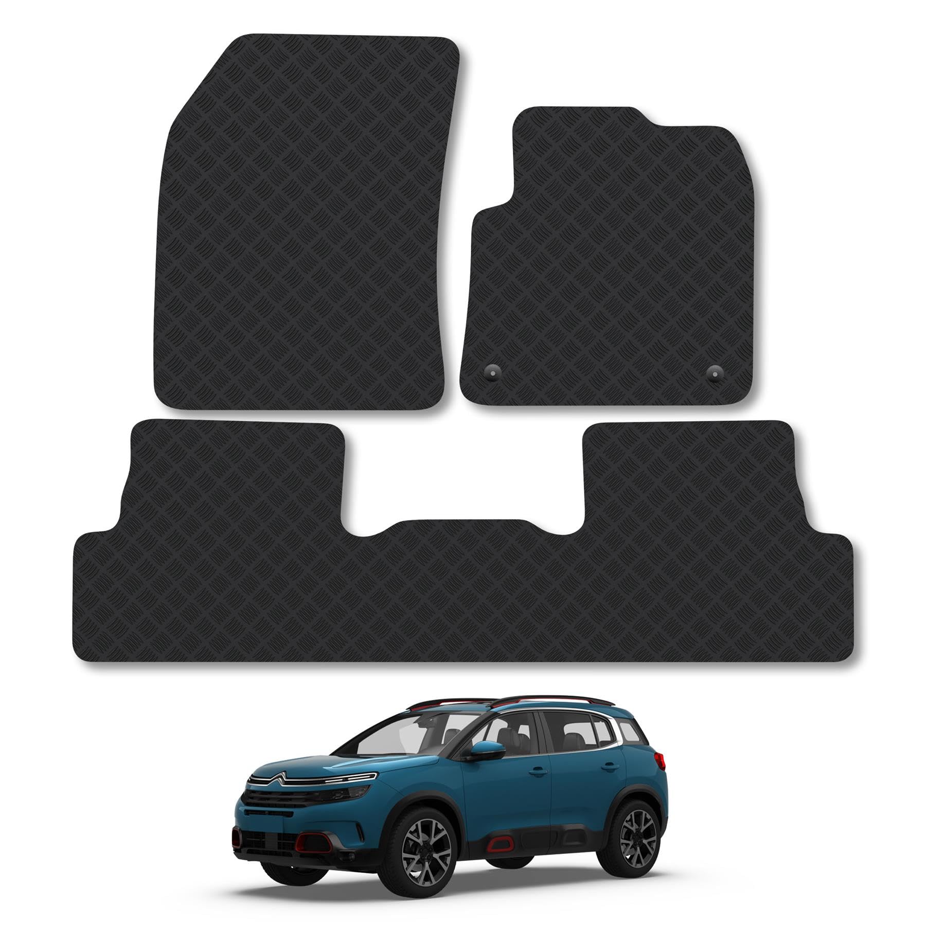Citroen C5 Aircross (2019+) Rubber Car Mats Accessories Tailored Fit Compatible Accessory Waterproof Protection Non-Slip Floor Mats Full Coverage Durable Front Rear Set Coverage with Clips
