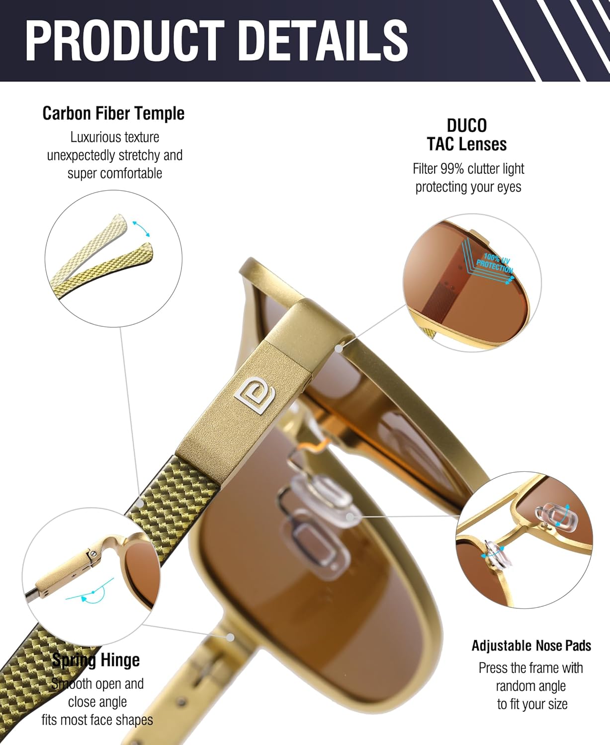 DUCO Aviator Sunglasses For Men Polarized Sunglasses Men UV Protection Carbon Fiber Temple Mens Sun glasses For Driving 3051 - Image 4