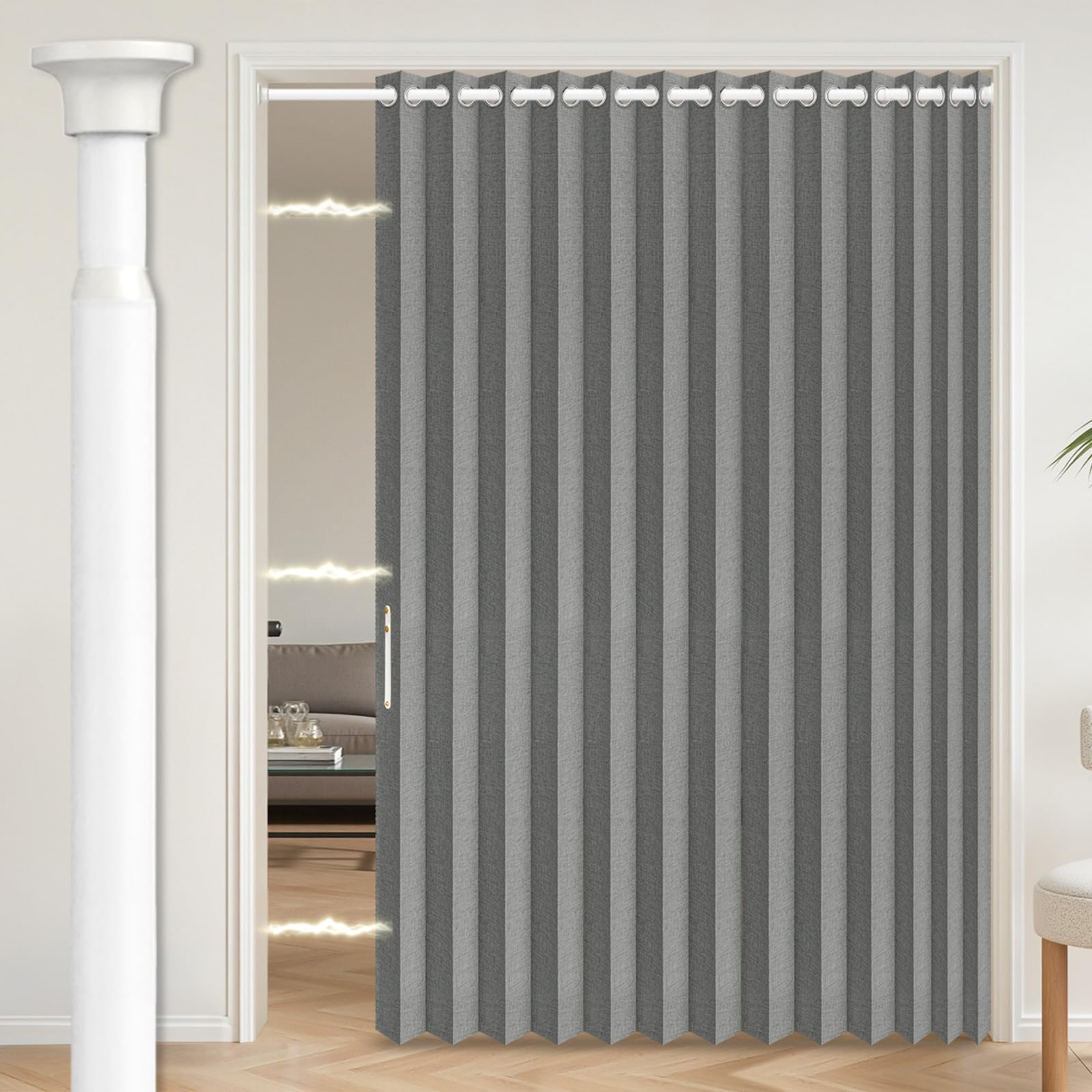 AJAZZ Blackout Door Curtains for Doorways with Curtain Rods Adjustable 28-63" Long, Accordion Doors for Doorway, Magnetic Door Curtain for Bedroom Curtain Set, 1 Pack, W75 x L80 in, Dark Grey