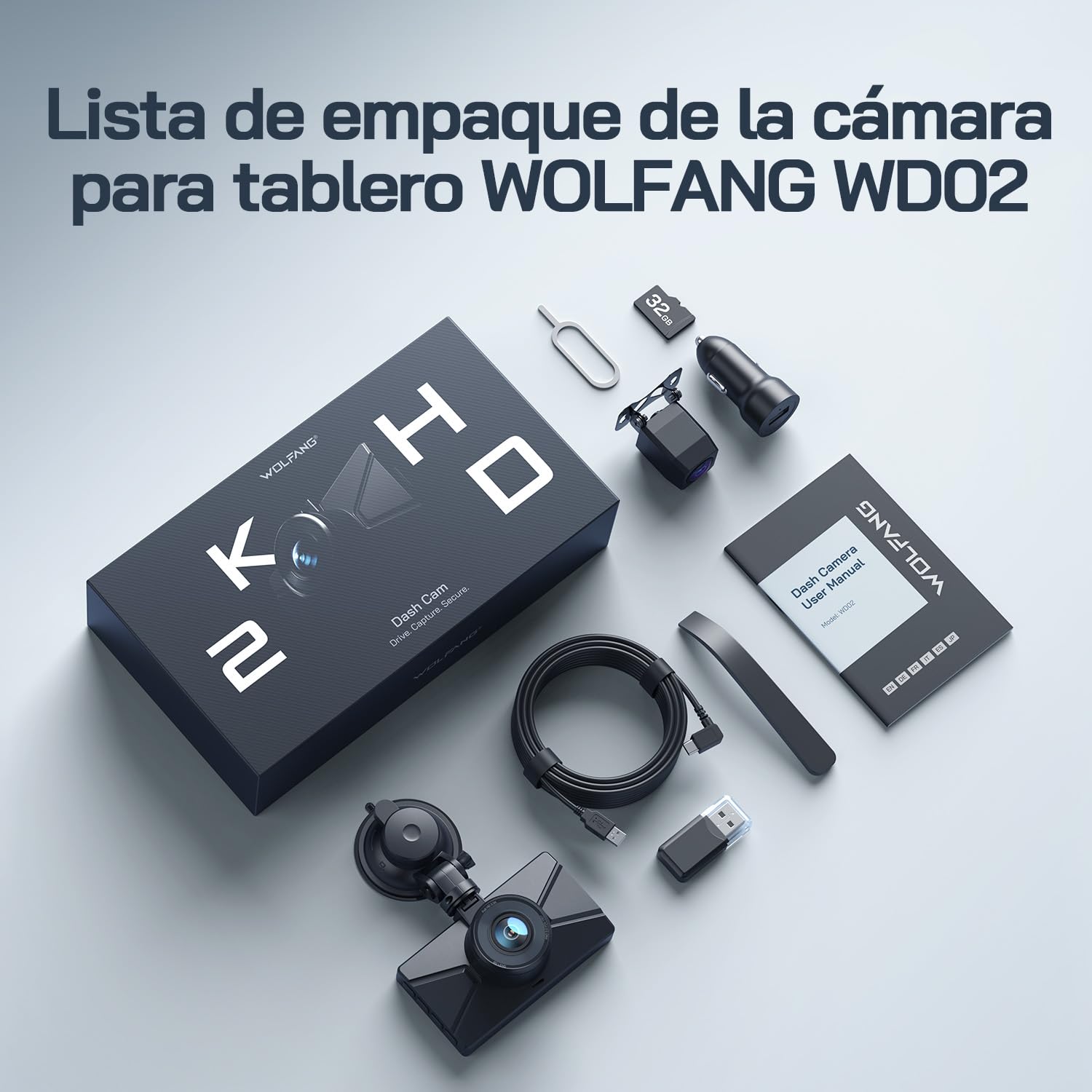 WOLFANG Cámara de Coche Delantera y Trasera 2.5K QHD, Dashcam de Doble Lente para Coches de 170º Gran Angular Monitor de Aparcamiento 24H con Grabación en Bucle y Sensor G