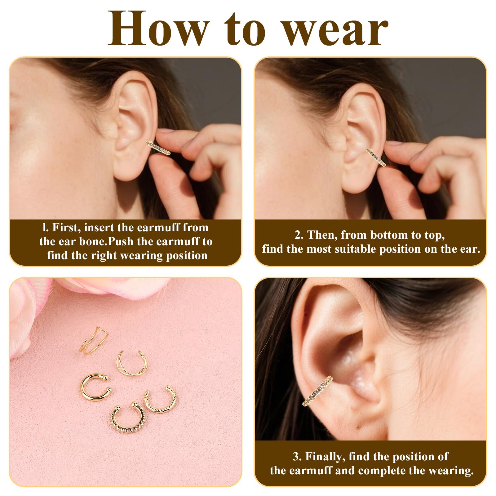 Mikovivi 5pcs Manchette d'Oreille, Cuivre Ensemble de Fausses Boucles d'Oreilles Élégantes Bijoux de Cartilage à Clipser pour Femme