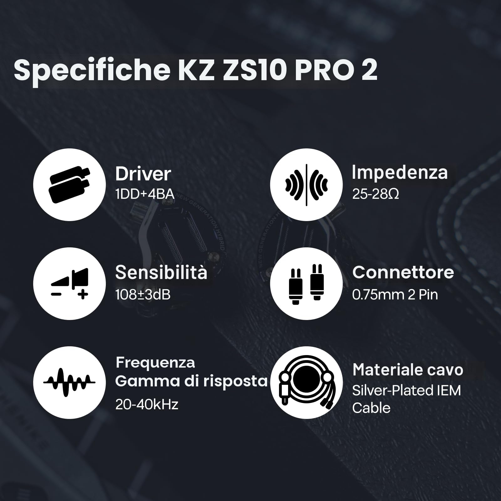 Linsoul KZ ZS10 PRO 2 In Ear Monitor IEM, auricolari cablati ibridi 1DD+4BA, con interruttore di sintonizzazione a 4 livelli, auricolari da gioco con crossover a 3 vie (Nero, Senza microfono)