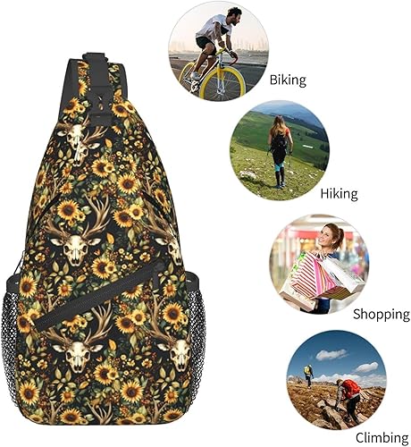 Miniatura 5 de Small Crossbody Bags for Women Men - Vintage Deer Skull Sunflowers Print Adjustable Shoulder Bag Fanny Packs Belt Sling Bag Crossbody Purses