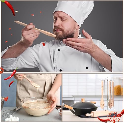 Miniatura 7 de Soaoo Chili Cook Off Trophy Cuchara de madera 3 piezas Cuchara de cocina grabada con chile Cuchara de servir Cuchara de chile Concurso de Madera