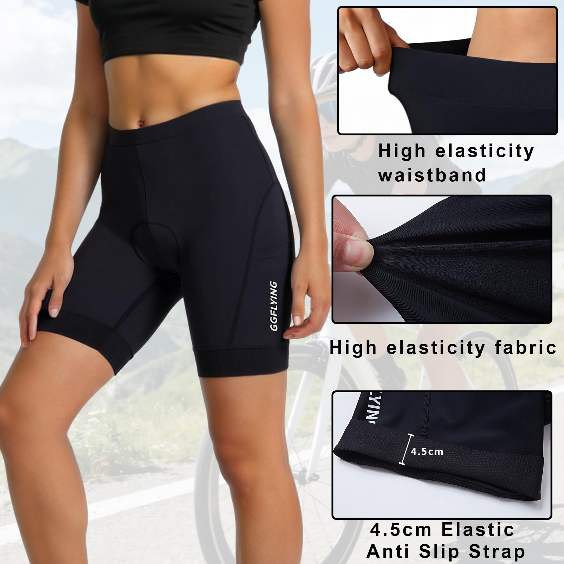 Fahrradhose Damen 5D Gepolstert Radlerhose Damen Radhose Kurz Schnelltrockende Atmungsaktive mit 3 Tasche