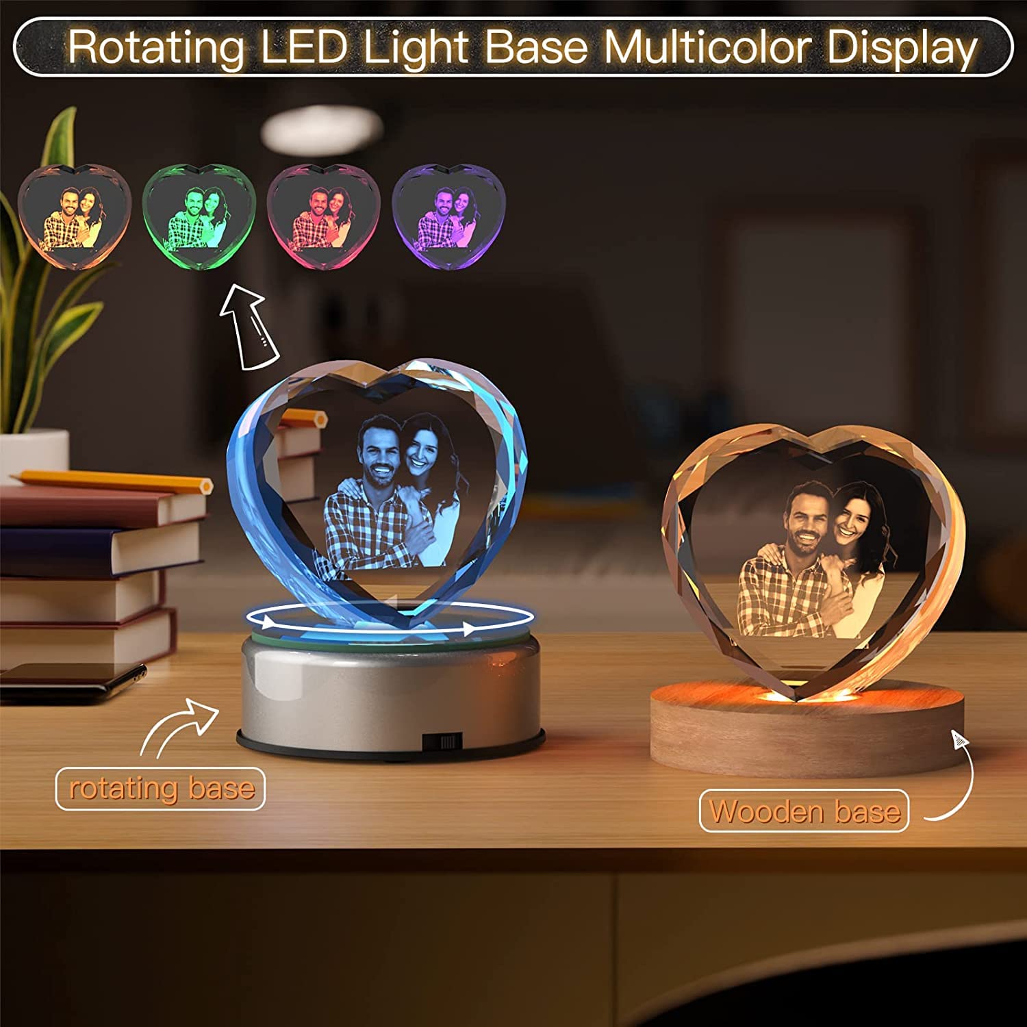 Foto de cristal 3D, regalos personalizados para mujeres, ella, mamá, novia, imagen personalizada grabada con láser, regalos conmemorativos de aniversario personalizados para parejas, corazón,