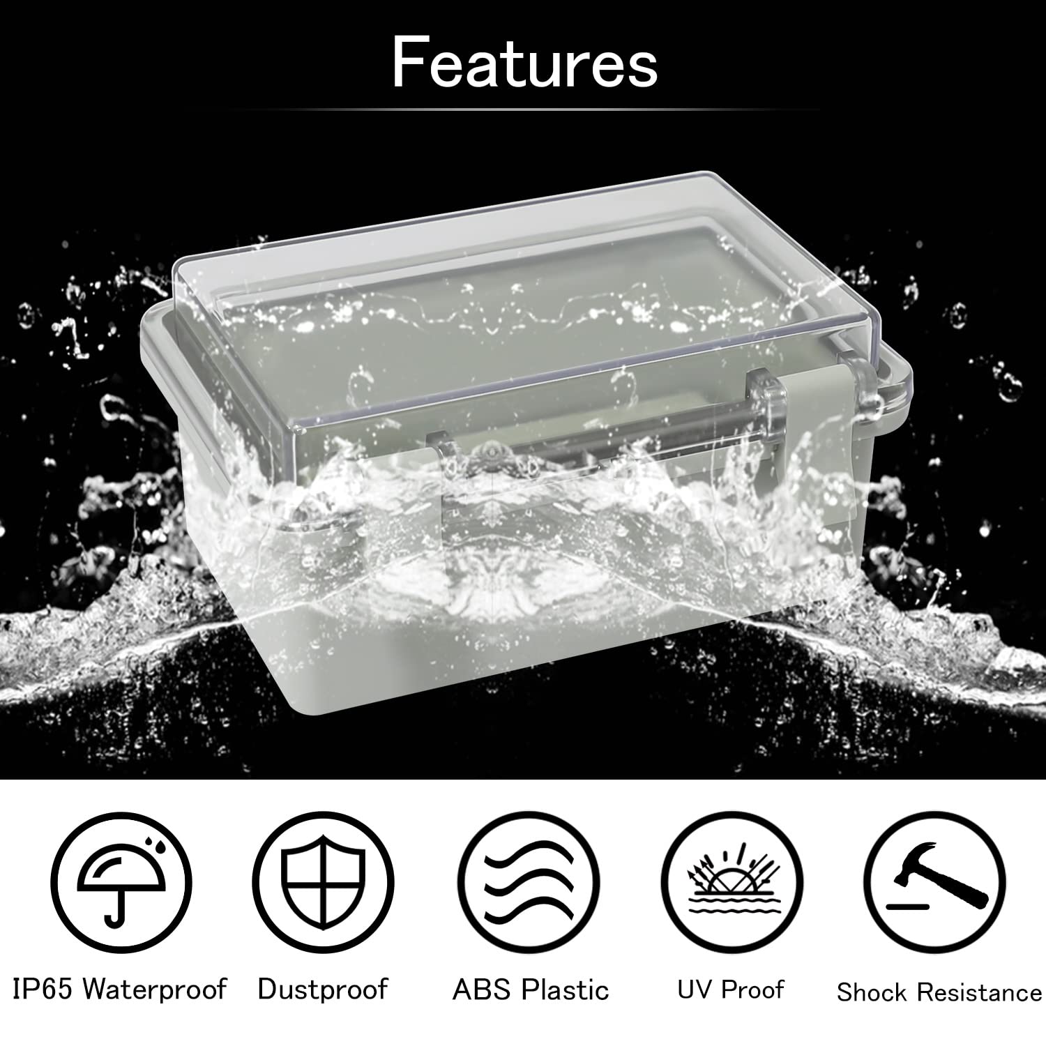 Junction Box IP65 Waterproof ABS Plastic Enclosure Hinged PC Clear Cover Electrical Project Box with Mounting Plate, Wall Brackets, Cable Glands 5.2" x 3.2" x 2.6"