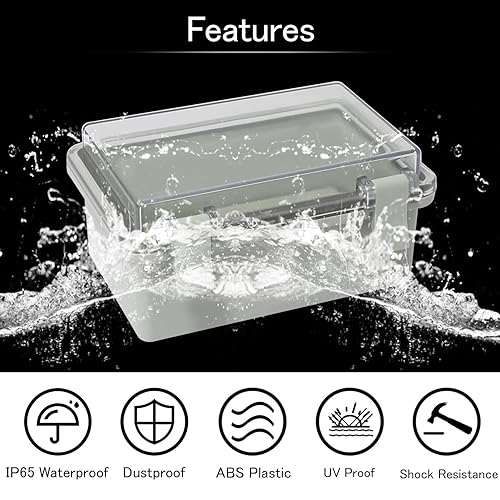 Vista 40 de Caja de conexiones IP65 impermeable de plástico ABS con bisagras, cubierta transparente de policarbonato, caja de proyectos eléctricos con placa
