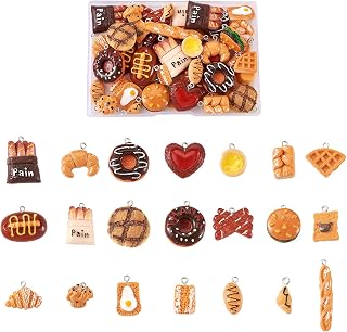 Beadthoven 42pcs Cute 3D French Bread Resin Charms Pendants Mixed Small Croissant Toast Donuts Breakfast Food Dangle Beads for DIY Earrings Necklaces Keychain Jewelry Making Accessories