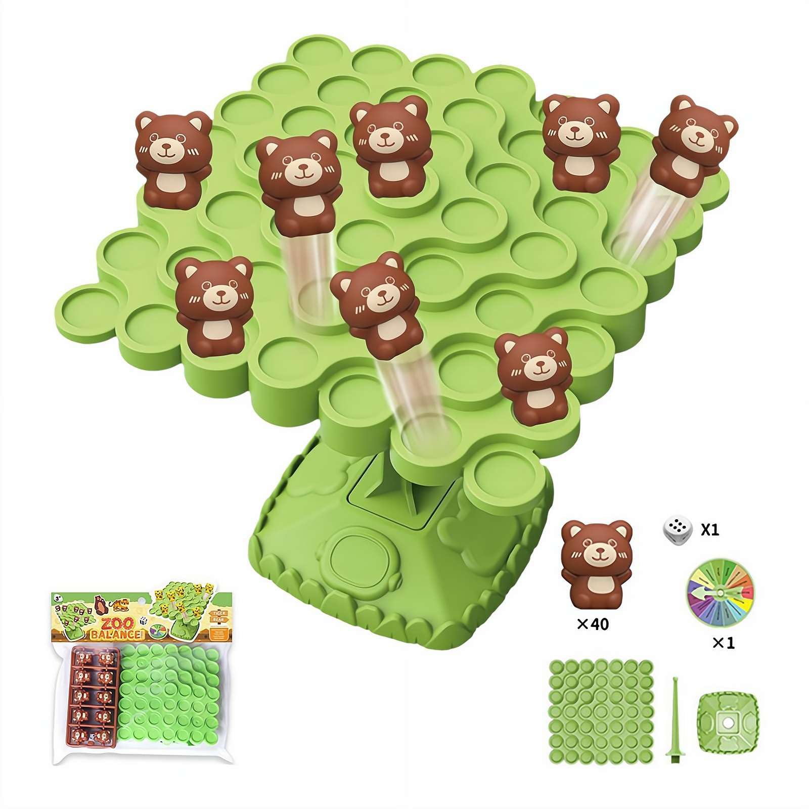 Balance Fun Balance Board Game,40 Pawns + Dice, Interactive Stacking Game for Children Adults, Develops Cognitive Skills, Perfect for Family Games Night, Compact Size (Bear)