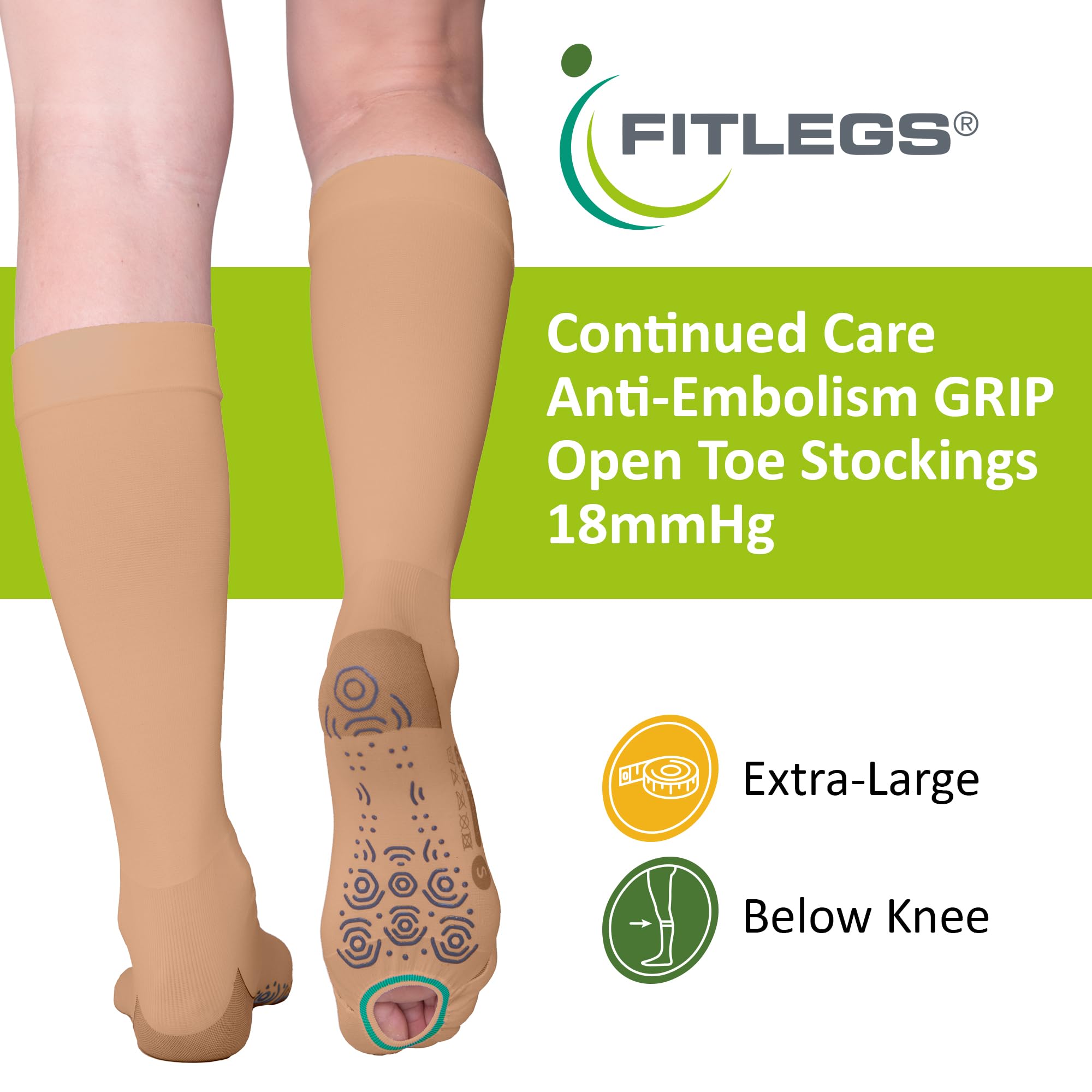 FITLEGS AES Grip, Below Knee - Extra Large - Beige - Image 2