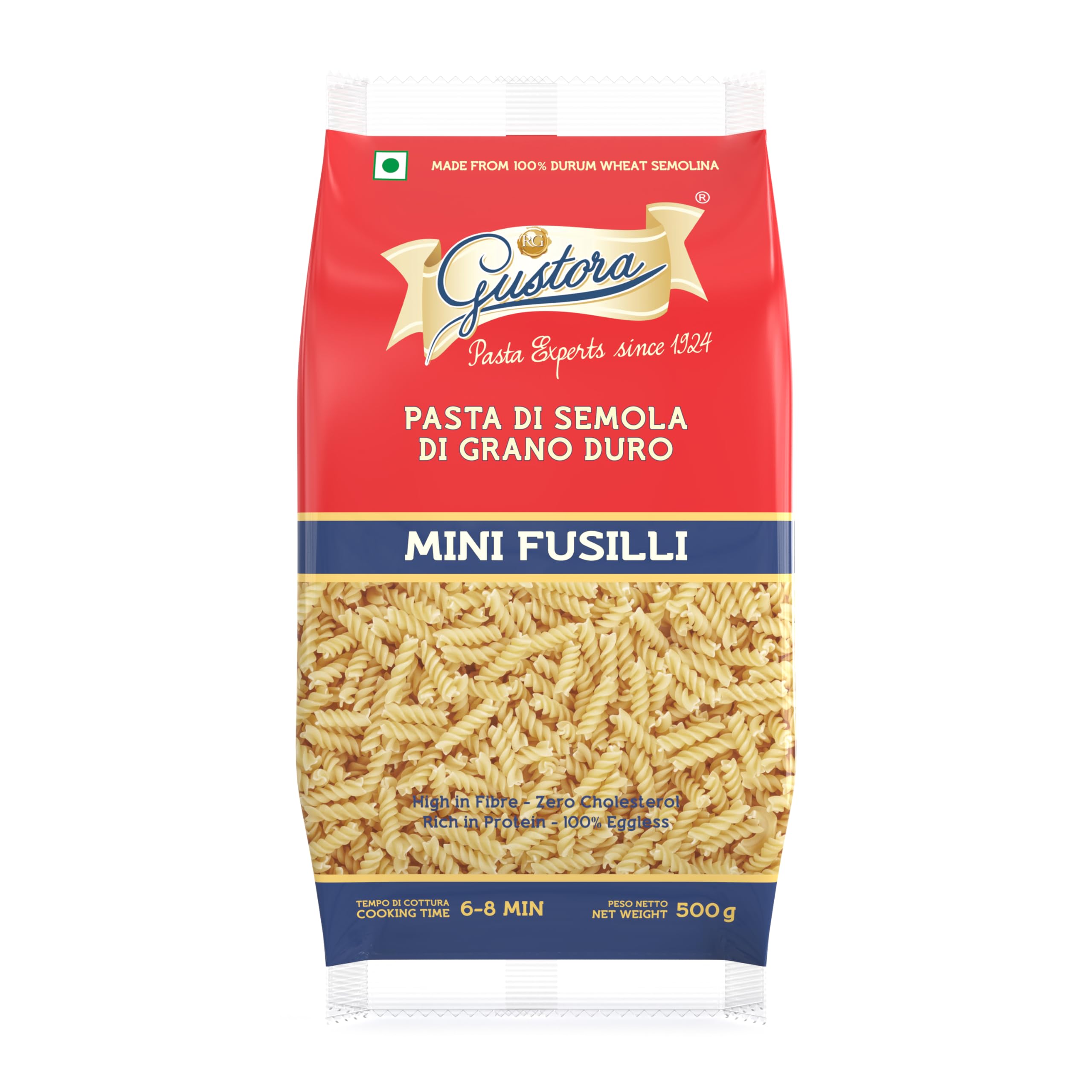 GUSTORA Mini Fusilli Pasta, 500g I Spriral Pasta Made of Durum Wheat Semolina I Rich in Protein & Fibre I Zero cholesterol I Vegetarian I No Trans-Fat I Cooking Time 10 Min - 500 G (B0BWMLQS1V) Amazon Price History, Amazon Price Tracker