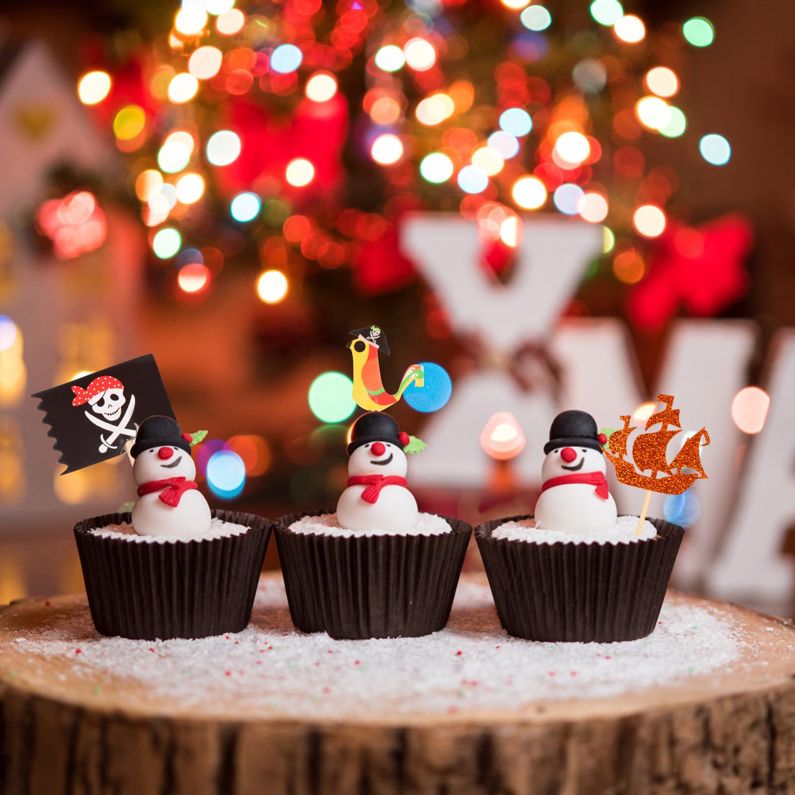 TANCUDER 48 Pezzi Set di Pirati Torta Topper Cupcake Topper Decorazione Decorazioni per Torte Bambini Pirati Bandiera Cake Topper con 4 Disegni per Feste di Compleanno, Halloween (10.5 x 4 x 0.3cm