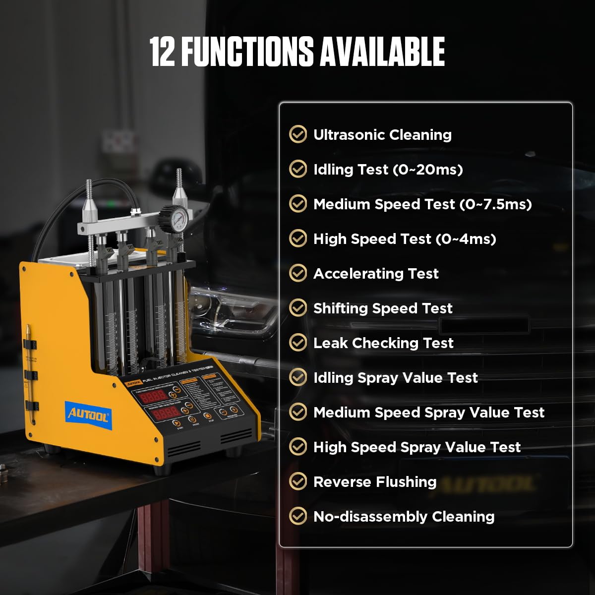 AUTOOL CT150 Ultrasone golf brandstofinjectorreiniger en tester 4-cilinder auto-brandstofinjectorsysteem Reinigingsgereedschap Brandstoflekkagetestmachine met 2000 ml tank voor benzinevoertuig (220 V AUTOOL CT150 Ultrasone golf brandstofinjectorreiniger en tester 4-cilinder auto-brandstofinjectorsysteem Reinigingsgereedschap Brandstoflekkagetestmachine met 2000 ml tank voor benzinevoertuig (220 V