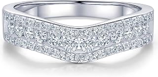 AIHUASI Curved Moissanite Wedding Band | D Color VVS1 Clarity | Rhodium Plated Eternity Engagement Ring for Women Size 8