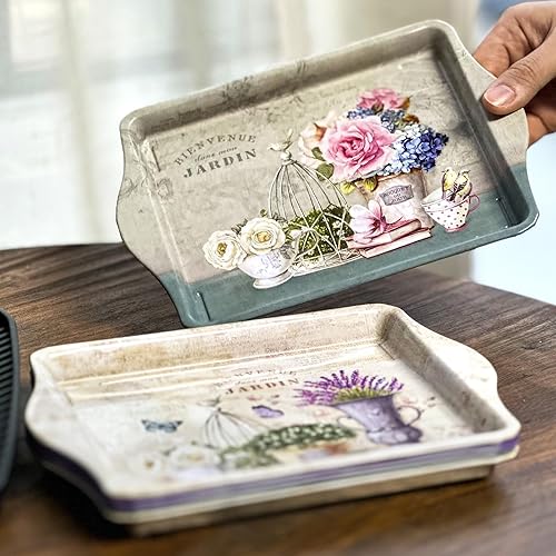 Miniatura 6 de Bandeja de metal para servir de granja, 3 piezas, bandeja decorativa de tocador rústica y de mesa, bandeja de servir para entretenimiento,