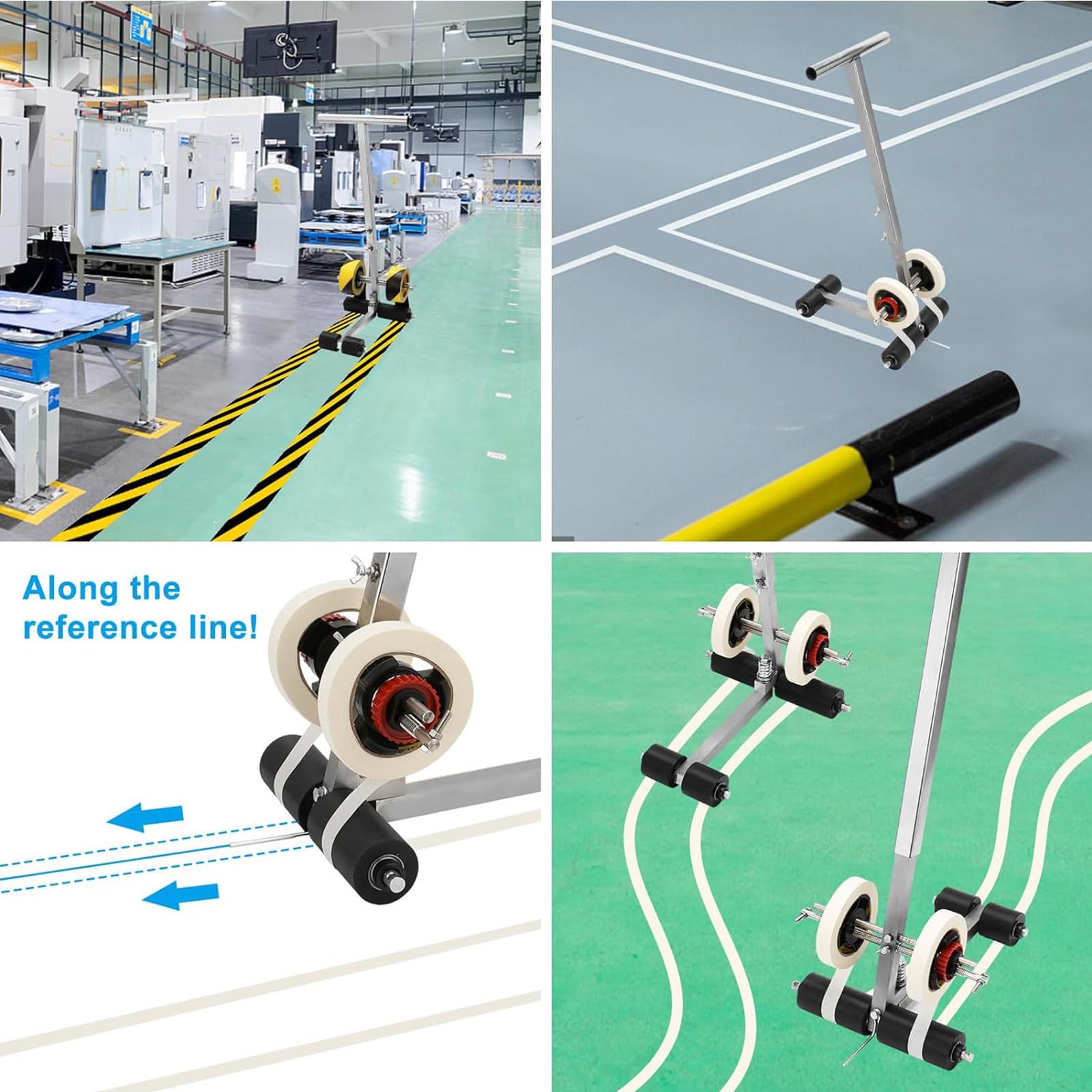 Macchina traccialinee manuale a spinta per tracciare linee di parcheggio, con kit per tracciare cerchi, applicatore di nastro adesivo per pavimenti, per campi da basket, segnaletica stradale, 55-80 c