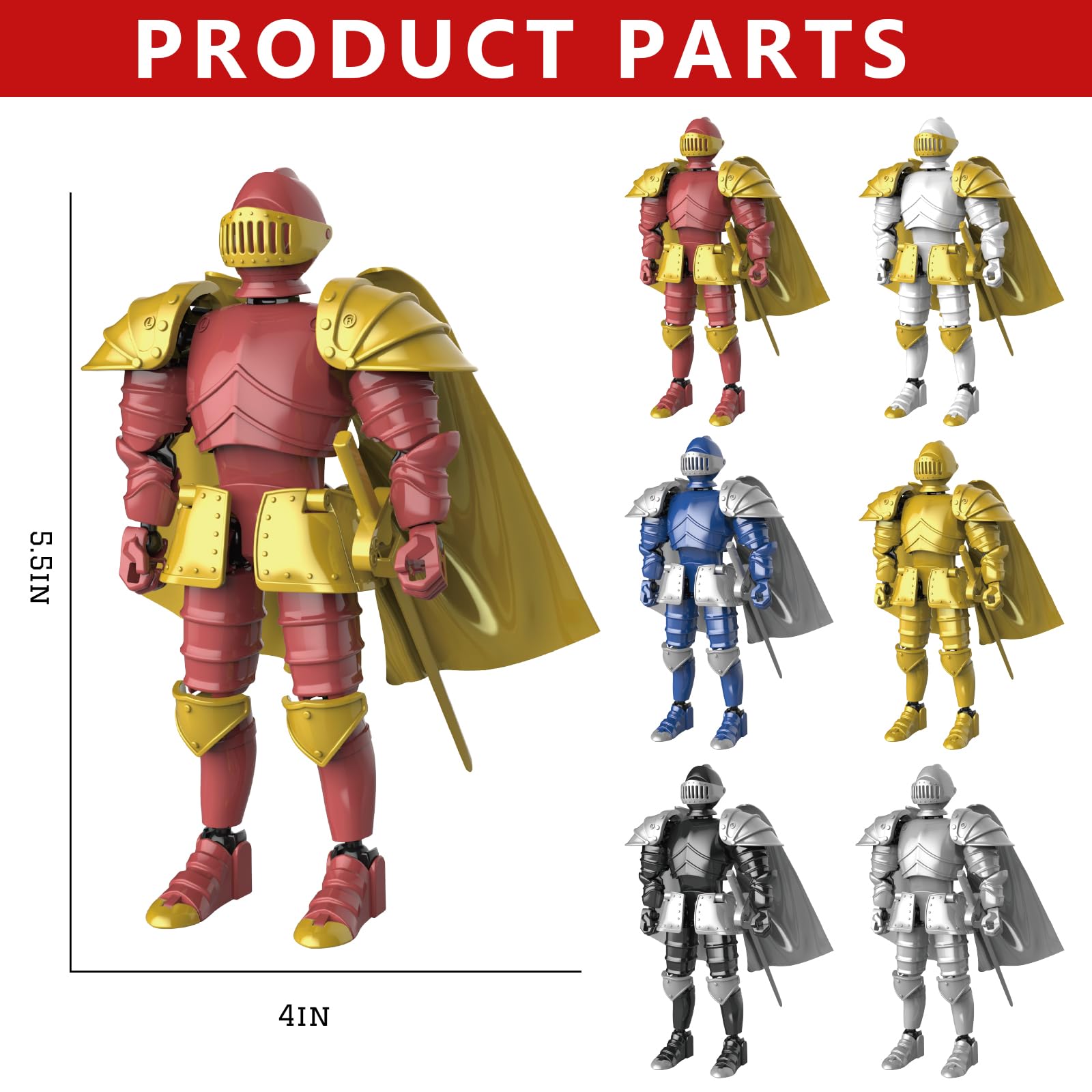 Lot de 6 figurines d'action de chevalier médiévale, figurine d'action d'armure de chevalier, mannequin robot mobile multi-articulé