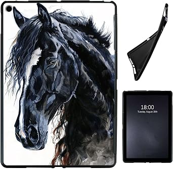 Case for iPad 10.2 Case iPad 9th Generation 2021/ iPad 8th Generation 2020/ iPad 7th Generation 2019,Slim Soft Shockproof TPU Silicone Protective Back Shell Case, Black White Horse
