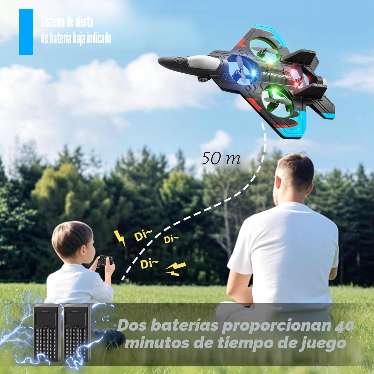 4DRC Avión V32 Controlado por Radio, para Niños >8 Años, Jet con Luces, Giro 360°, Mantenimiento de Altura, Modo sin Cabeza, Arranque un Clic, Regalo de Juguete al Aire Libre para Adultos y Niños