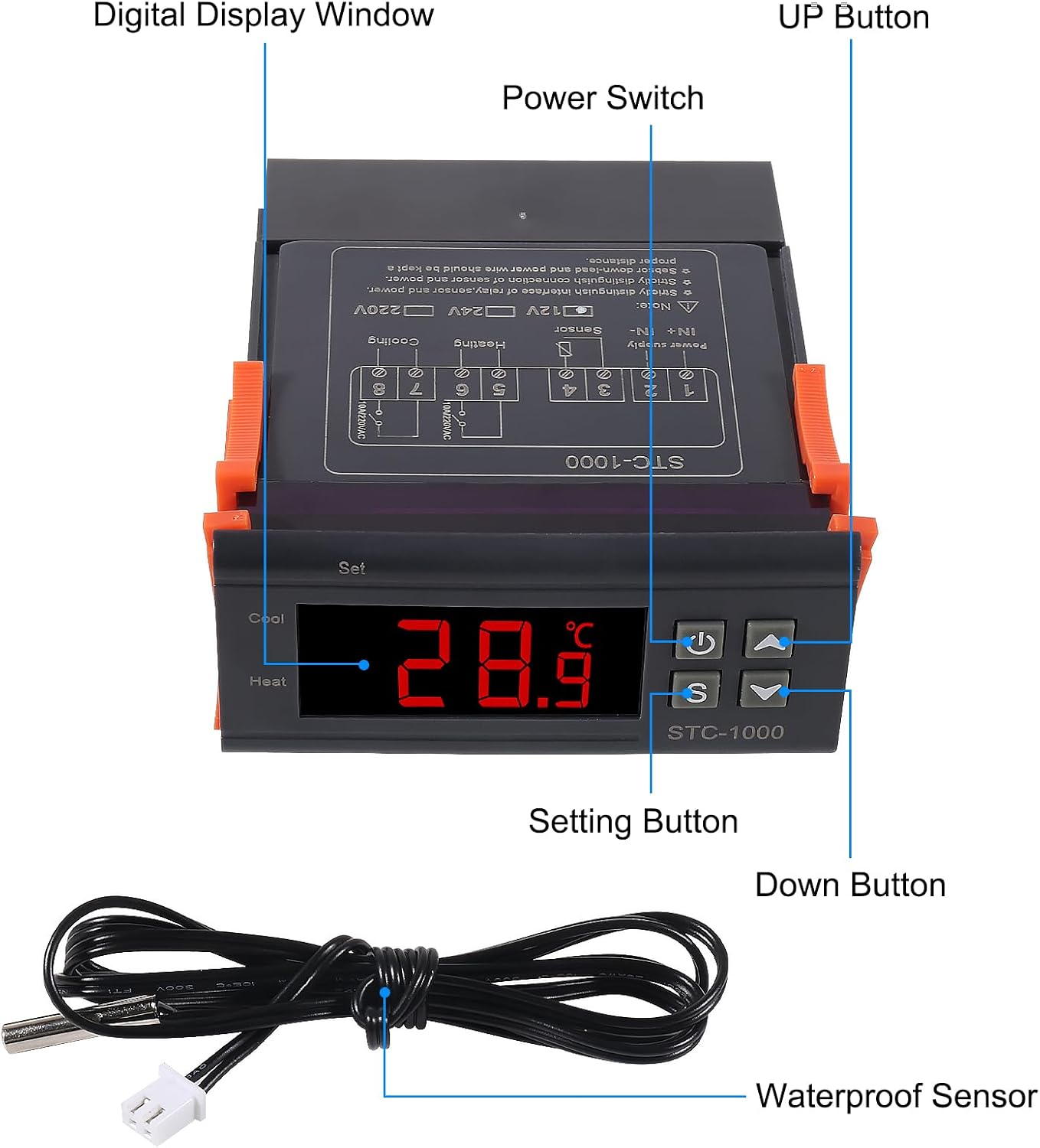 STC-1000 DC 12V 10A Digital LED Temperature Controller Thermostat Control Switch 2 Relay Output and NTC 10K Thermistor Sensors Digital Temperature Probe 1pcs