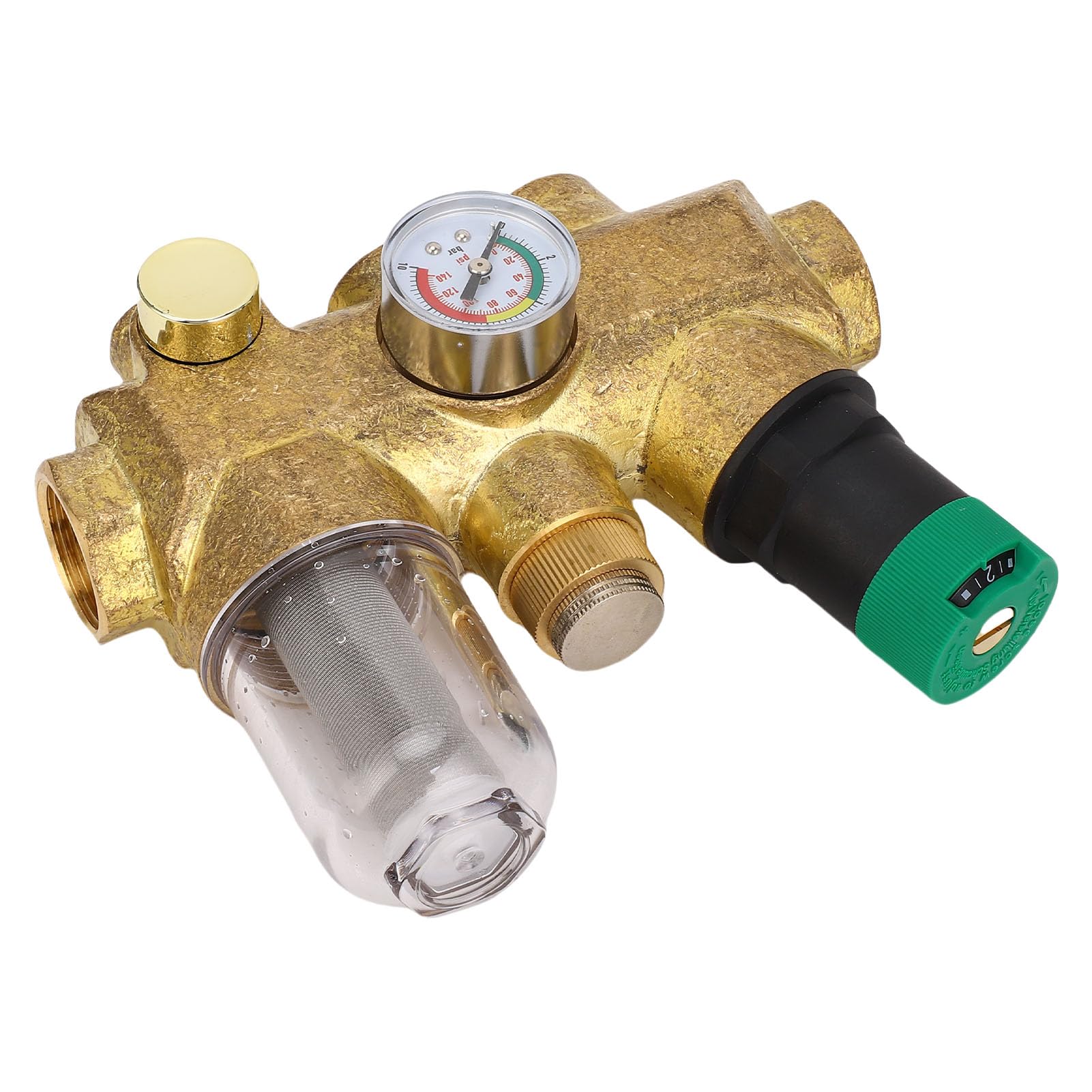 SIXRUN Válvula Reductora de Presión de Tubería Regulador de Presión de Agua de Latón con Manómetro de Filtro 316L Control de Ajustable de 3 a 6 T H para Fontanería de Toda la Casa (3/4 pulgada (DN20))