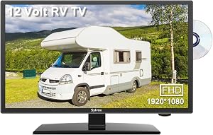 SYLVOX 22 Inch RV TV, 1080P Television 12/24 Volt DC Powered Integrated HDTV(ATSC) Tuner, Built-in DVD Player Speaker FM Radio, with HDMI/USB/AV Input, Suitable for Car Motorhome RV Camper Boat