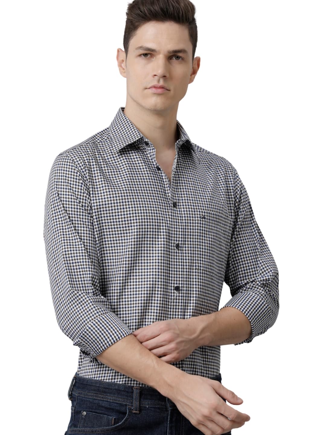 Aldeno Mens Regular Fit Gingham Checks Multi Casual Cotton Shirt