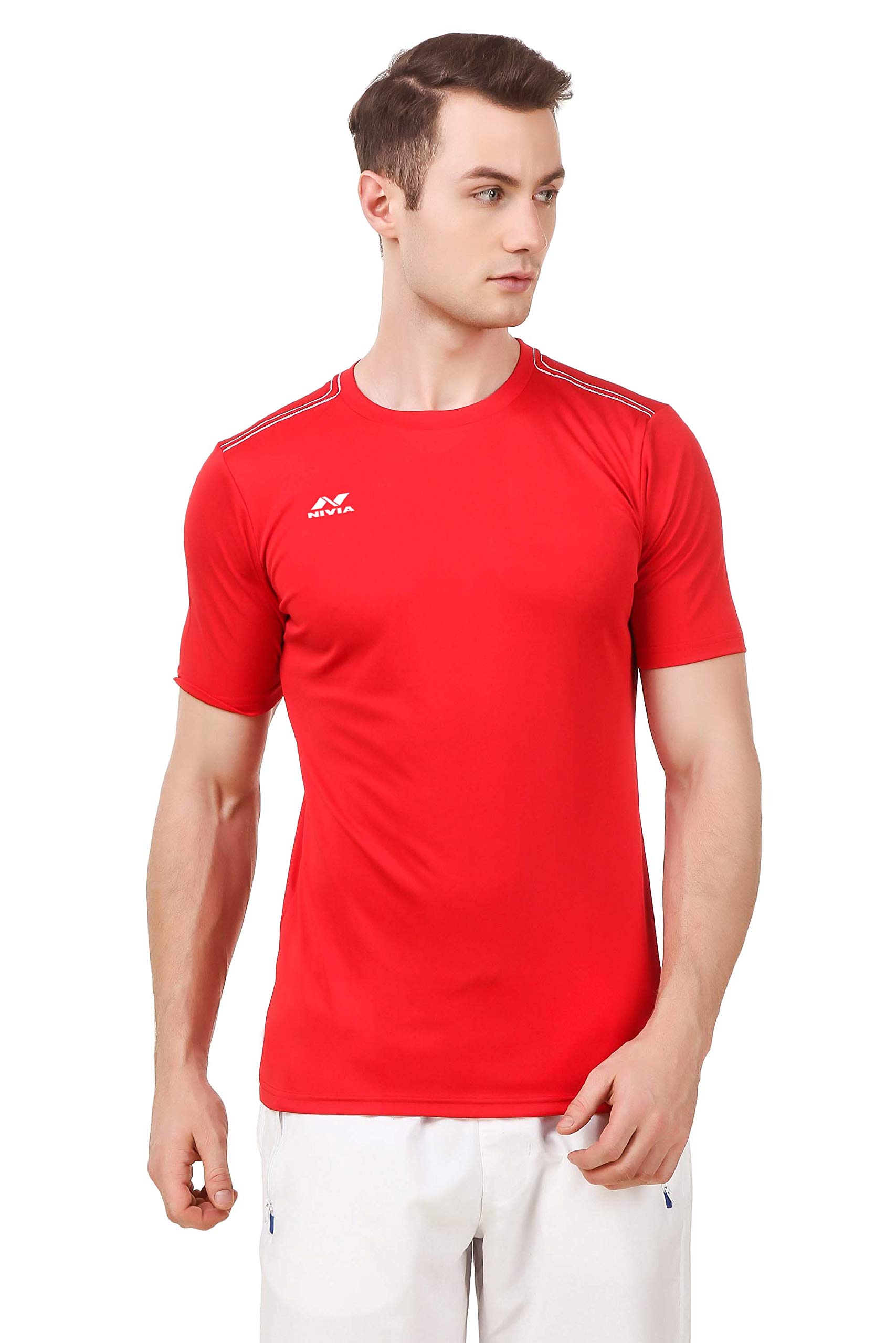 NiviaNivia Men's Solid Regular Fit Sports T-shirt (2205S3_Red
