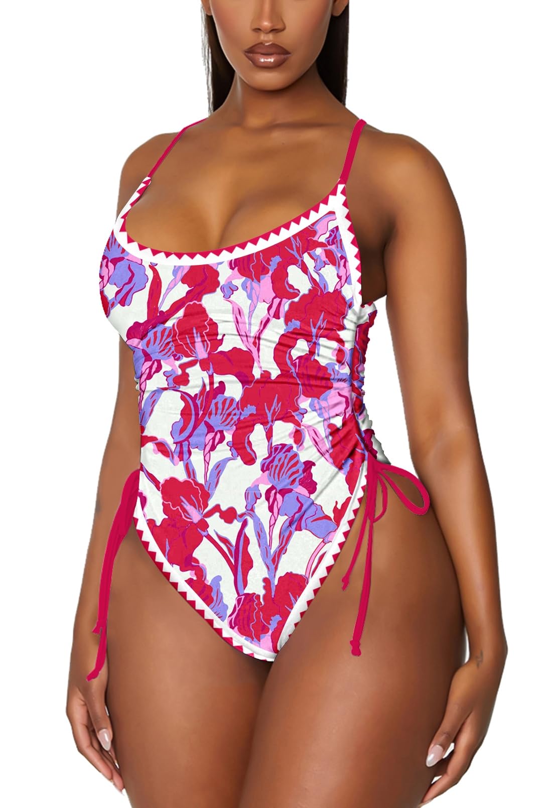 Viottiset Women's Ruched High Cut One Piece Swimsuit Tummy Control Bathing Suit Monokini