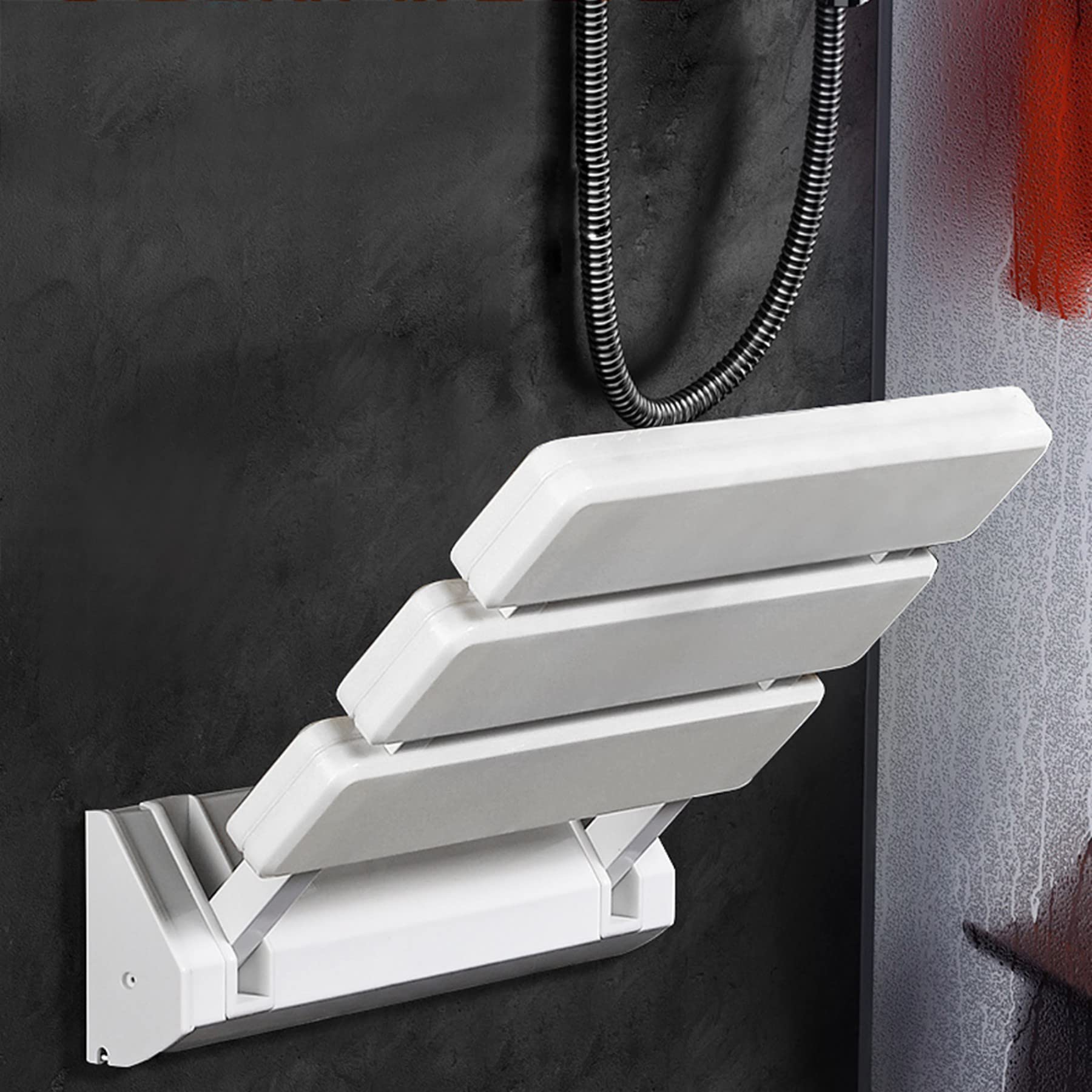 Sedia x doccia anziani - sedia doccia disabili - Sedile richiudibile - seggiolino per doccia pieghevole con montaggio a parete, max 100 kg，33 * 32 * 5 cm (bianco)