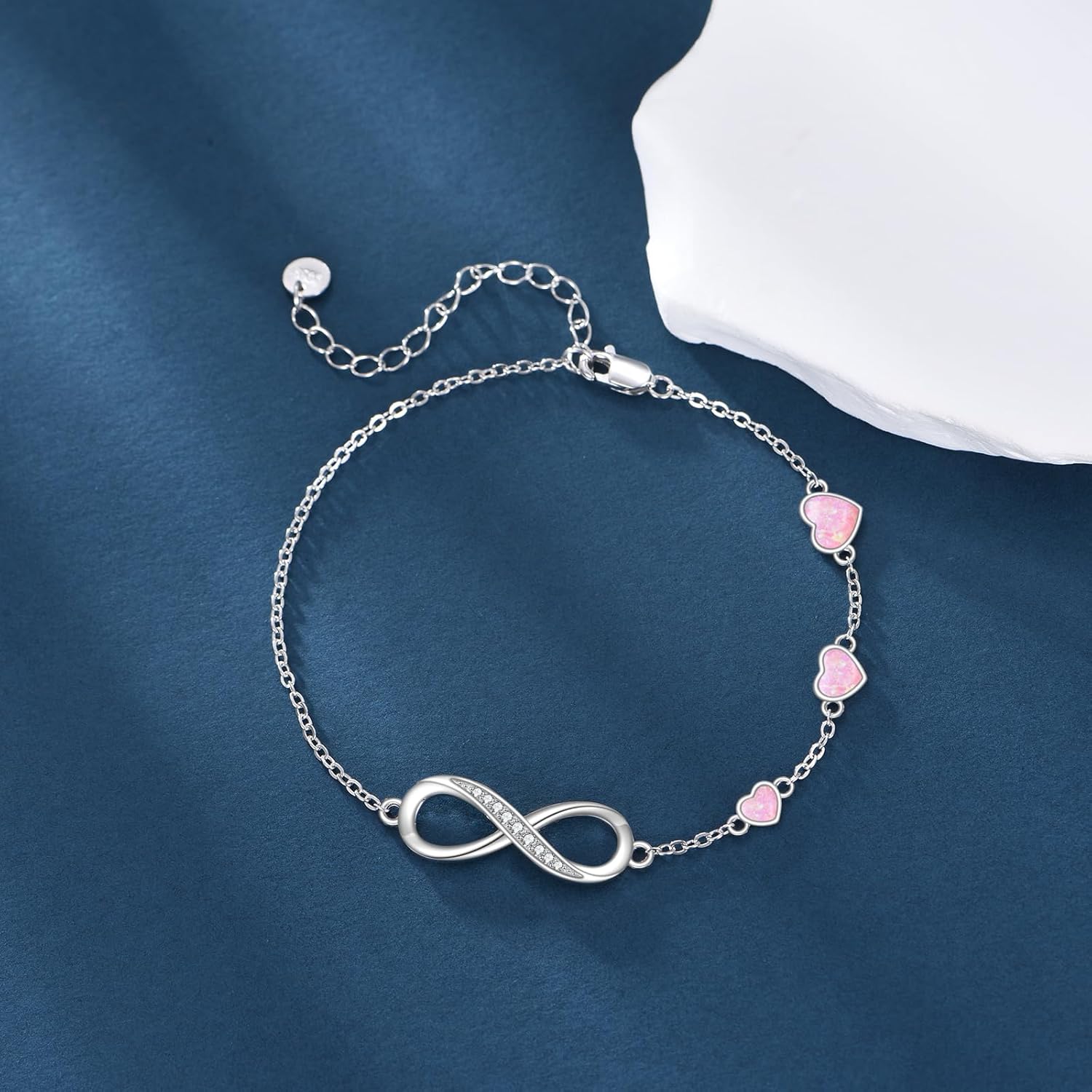 LUHE Heart Infinity Bracelet for Women Sterling Silver Opal Infinity Bracelet Opal Heart Jewelry Gifts for Women - Image 2